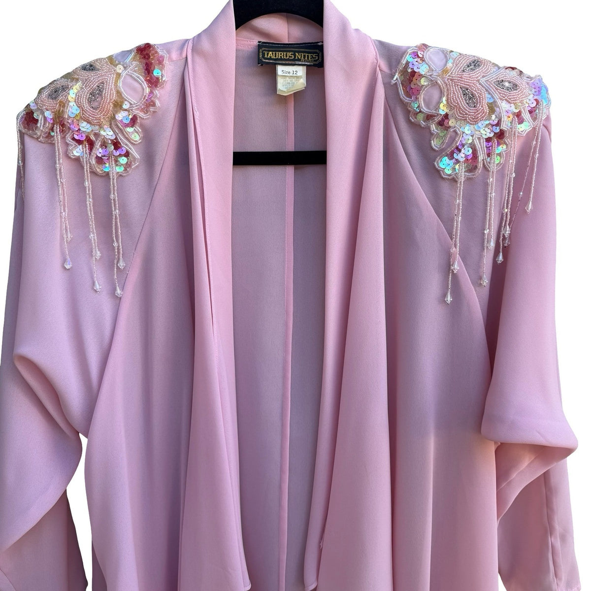 Taurus Nites Vintage 80s Coquette Regency Beaded Sequin Fringe Chiffon Cardigan