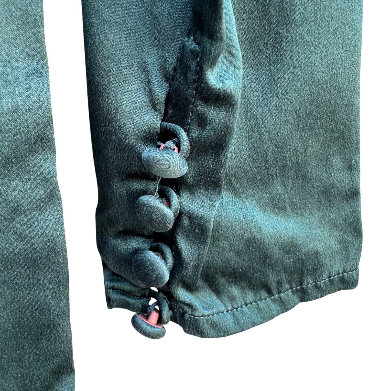 Lord & Taylor Emerald Green 100% Silk Blouse Long Sleeve Shoulder Pads Vintage