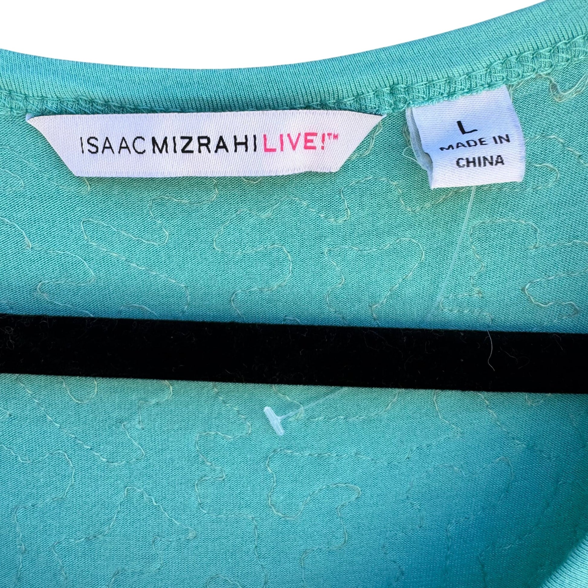 Isaac Mizrahi Live Womens Sequin Embellished Aqua Short Sleeve Scoop Neck Shirt L