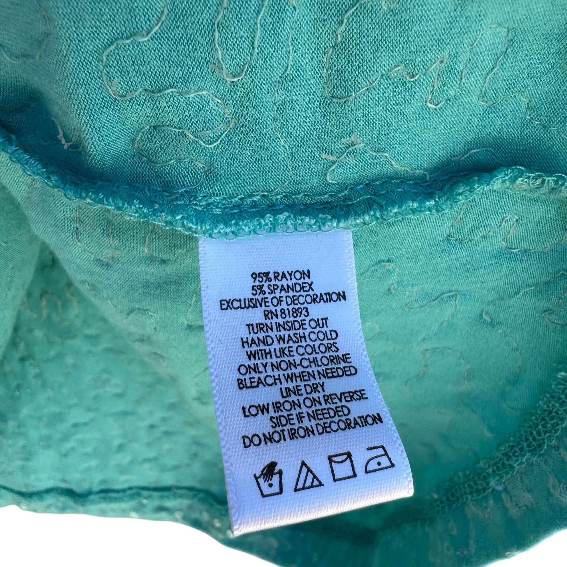 Isaac Mizrahi Live Womens Sequin Embellished Aqua Short Sleeve Scoop Neck Shirt L