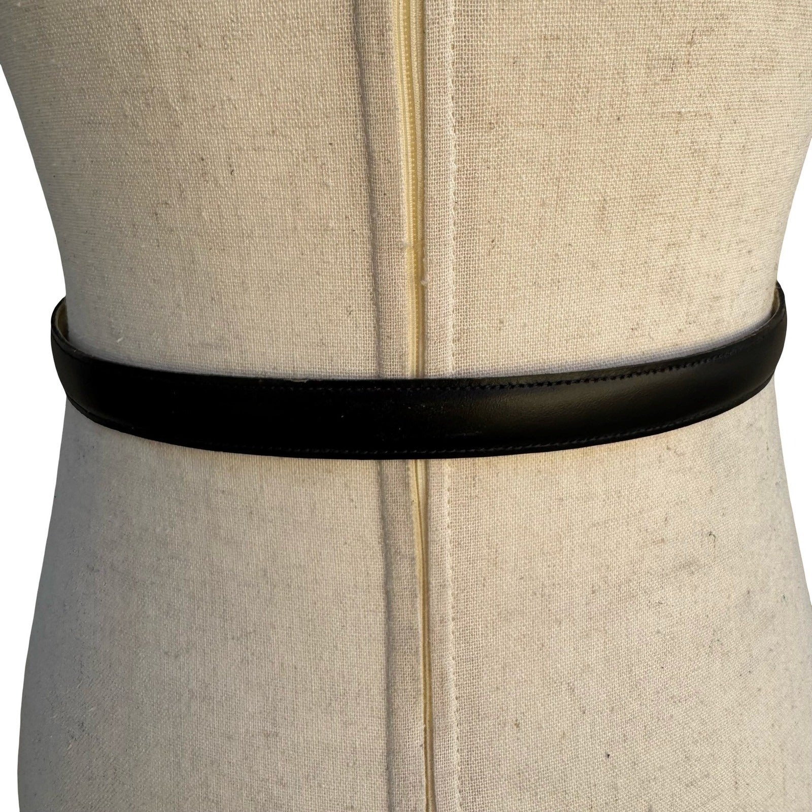 Calderon Vintage Black Leather Slim Skinny Belt Leather Covered Buckle S 9811