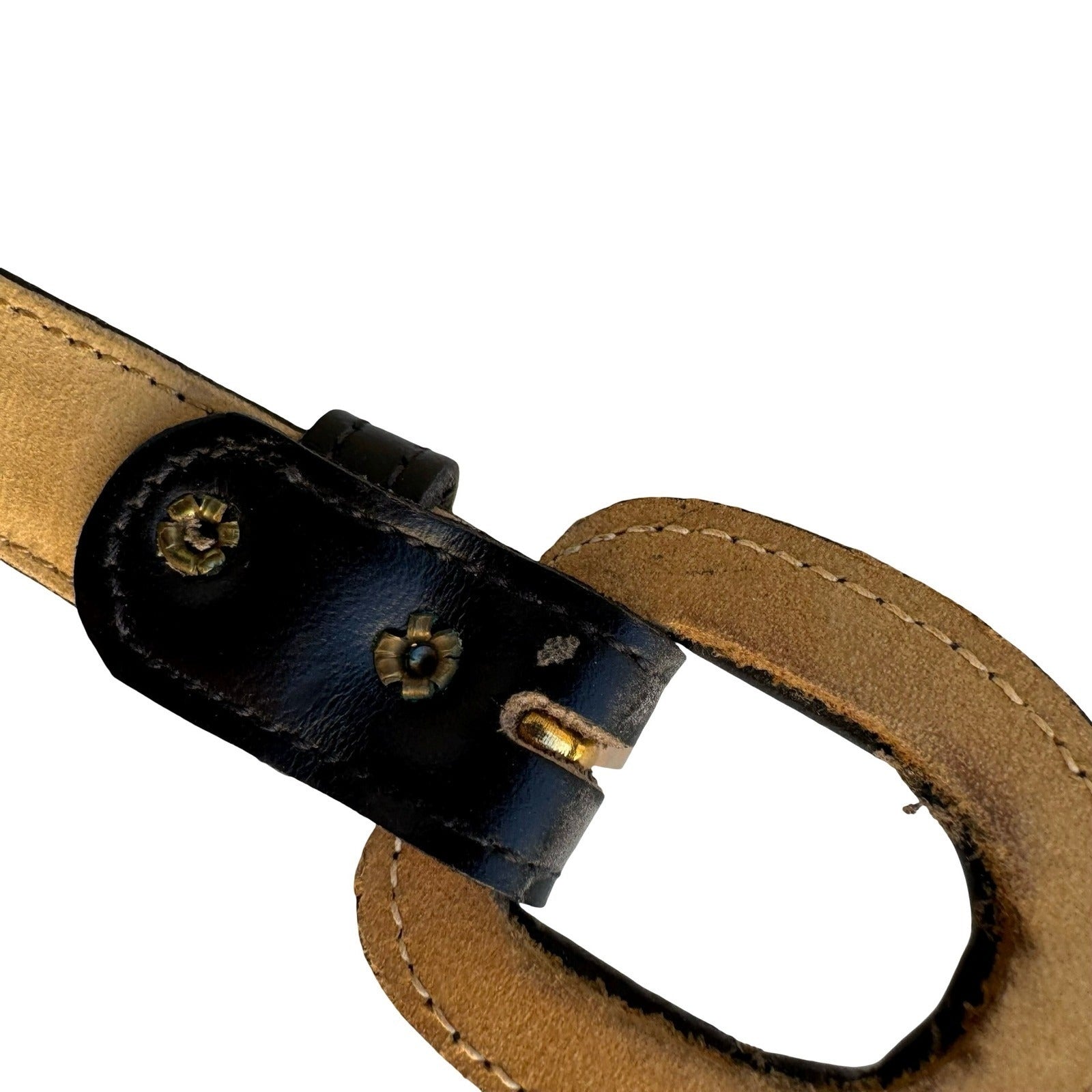 Calderon Vintage Black Leather Slim Skinny Belt Leather Covered Buckle S 9811