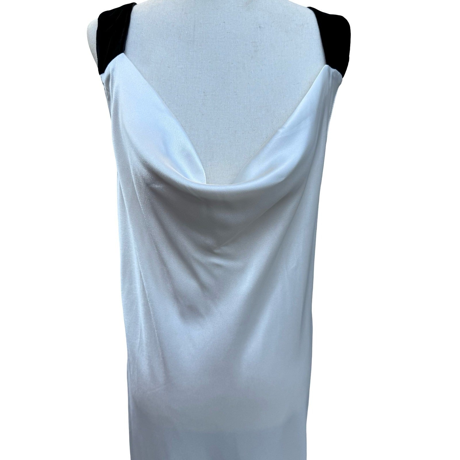 Vera Wang Cowl Neck Goddess Maxi Evening Dress Black Velvet X-Back Straps XL NEW