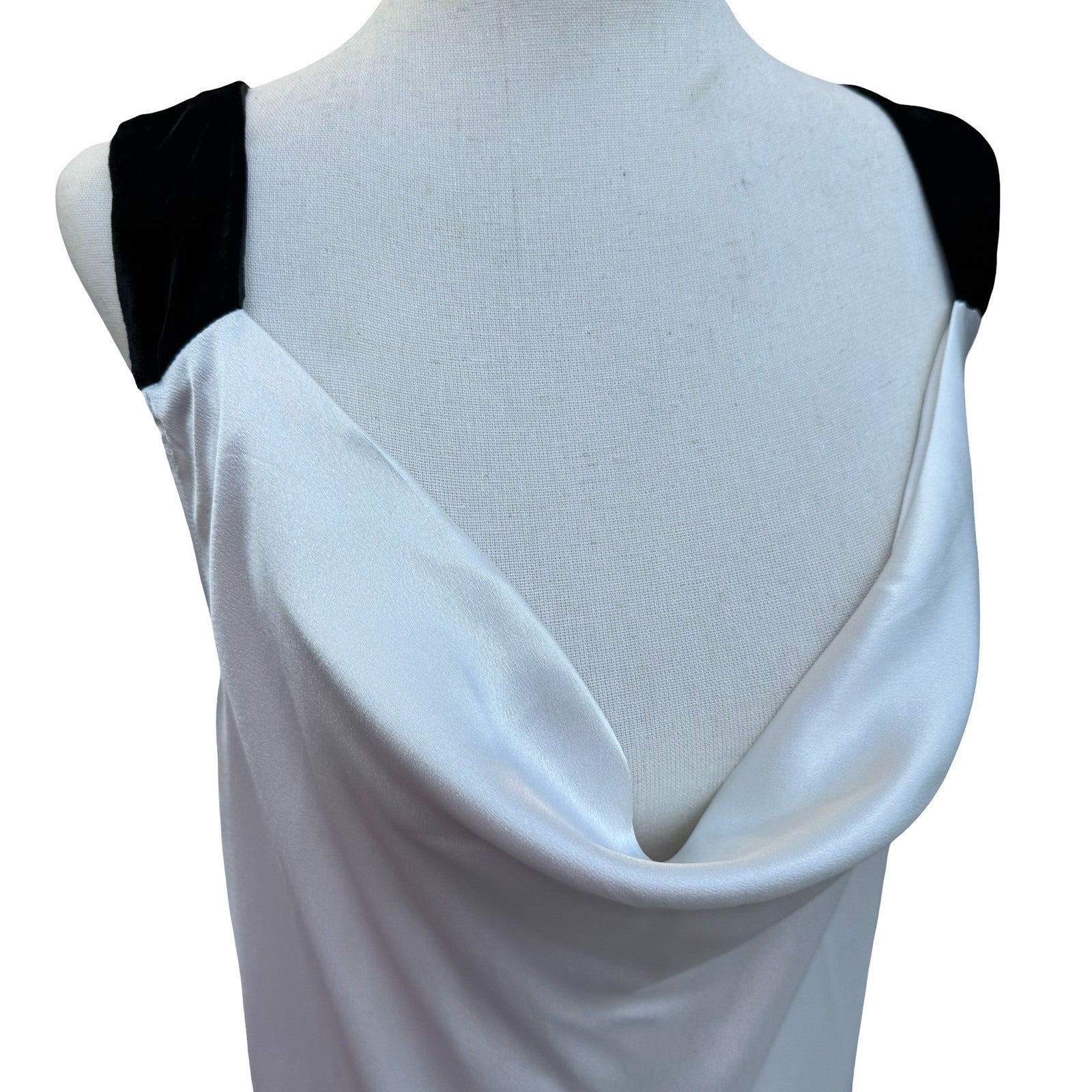 Vera Wang Cowl Neck Goddess Maxi Evening Dress Black Velvet X-Back Straps XL NEW