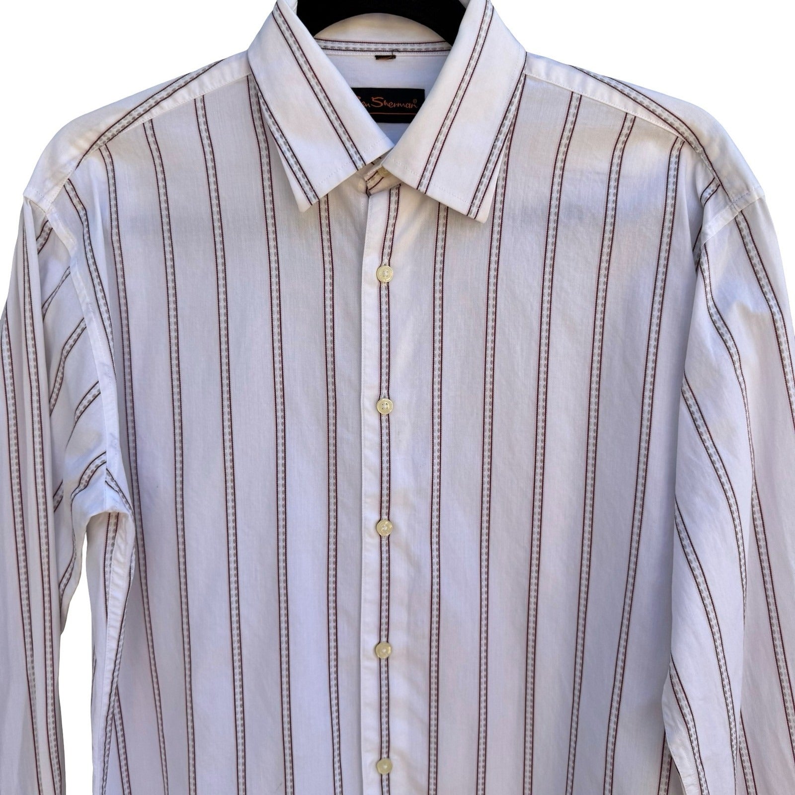 Ben Sherman Mens Mod Preppy White Striped Tailored Shirt Mens L Dobby Stripe