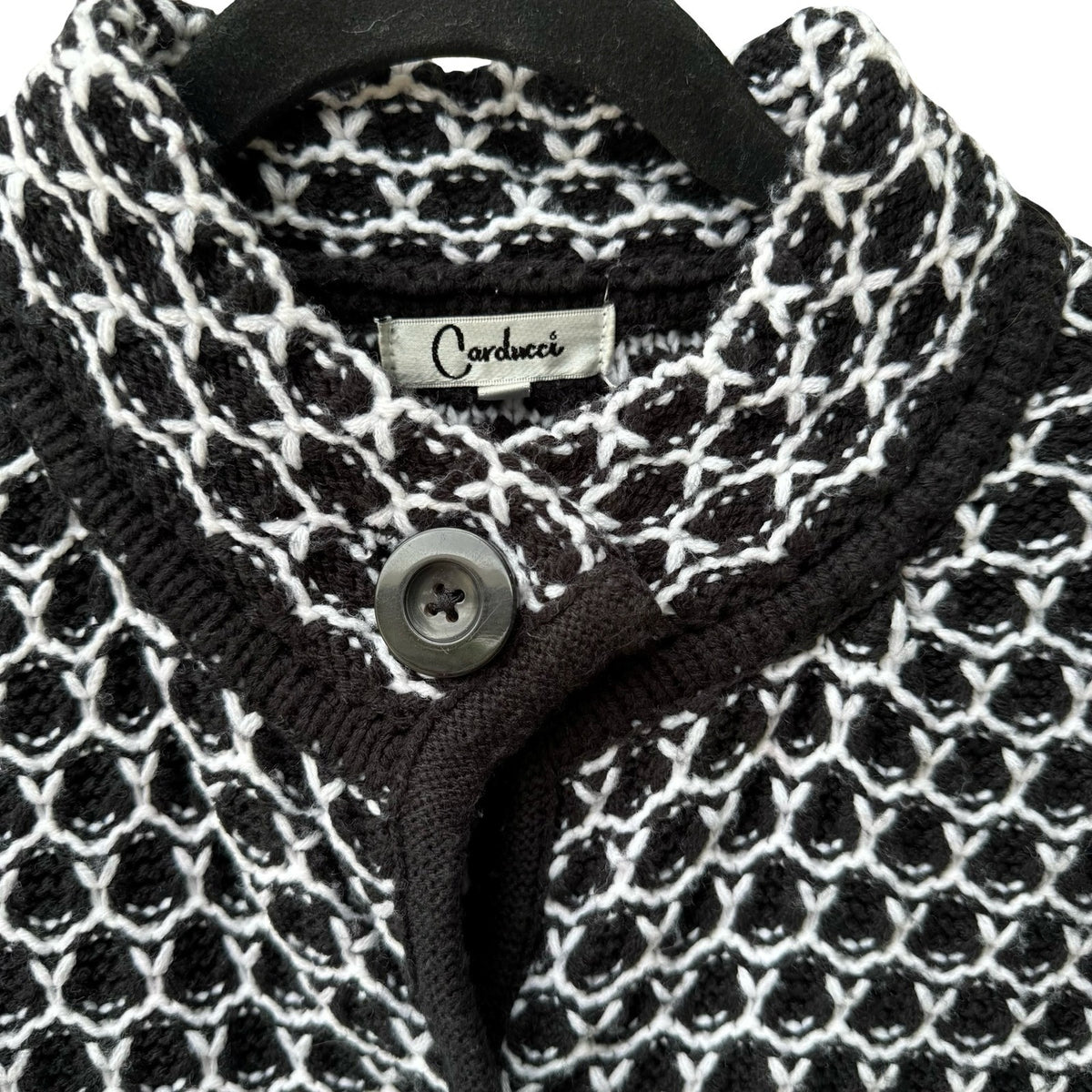 Carducci Dark Academia Mod Retro Geometric Chunky Knit Layering Cardigan Black M