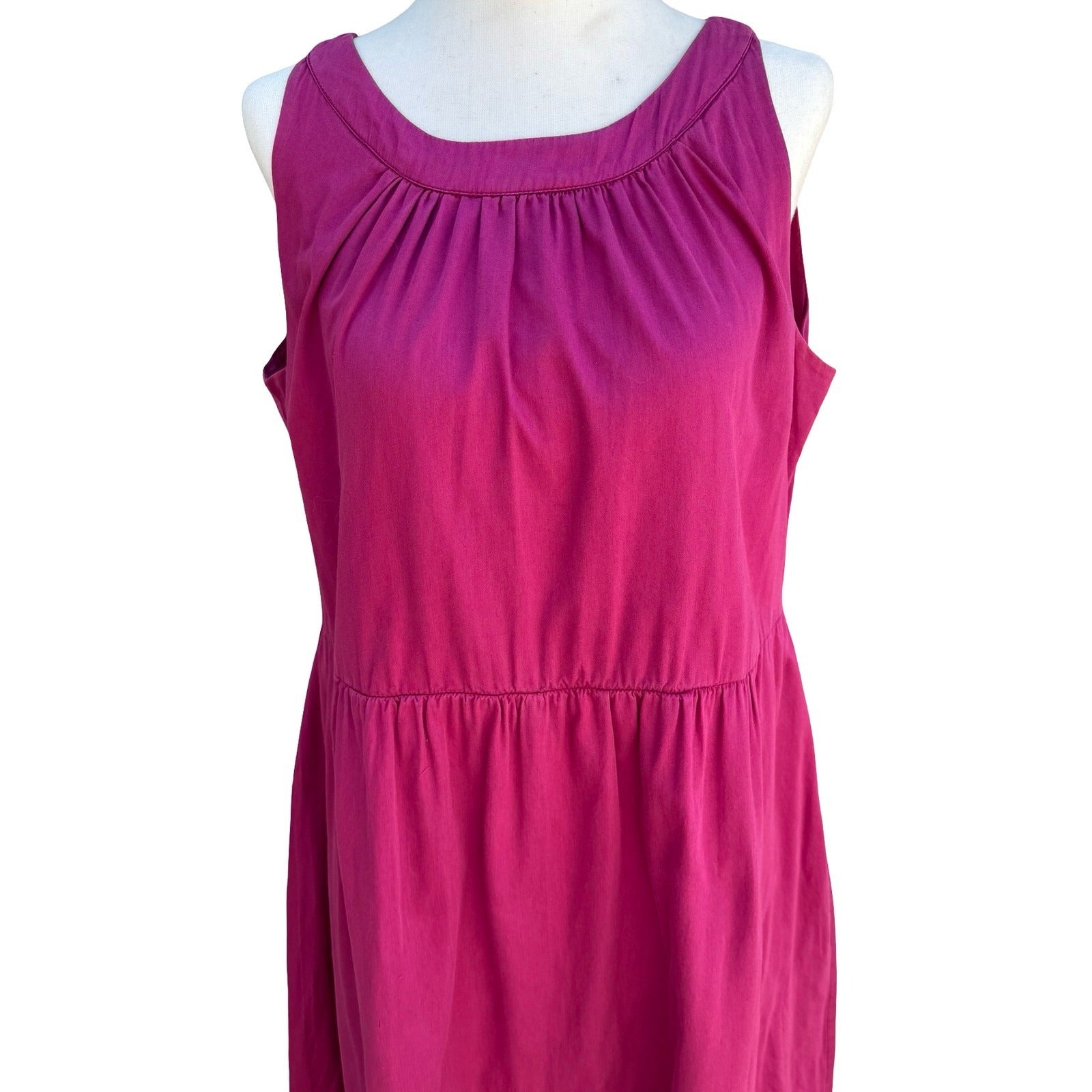 Autre Ton Fuchsia Pink 100% Cotton Empire Waist Sleeveless Midi Dress Sze T40 XL