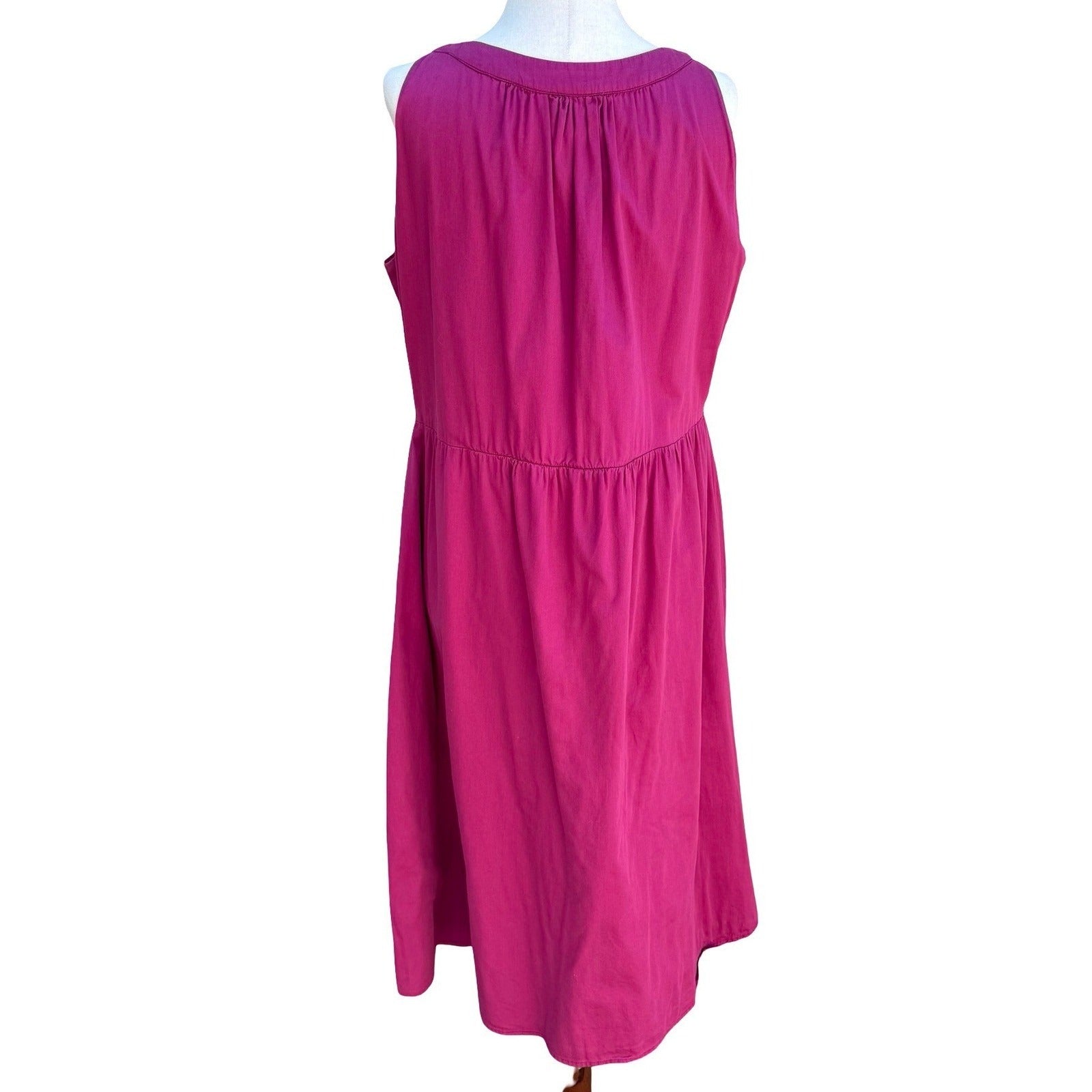 Autre Ton Fuchsia Pink 100% Cotton Empire Waist Sleeveless Midi Dress Sze T40 XL