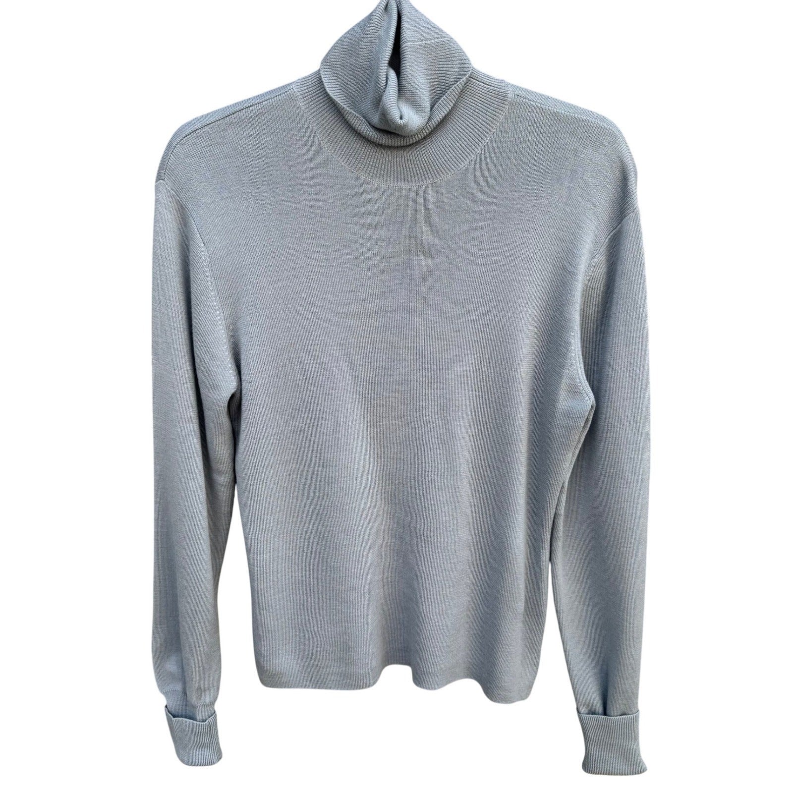 Lafayette 148 New York Womens L Light Blue Wool Turtleneck Sweater Lagenlook