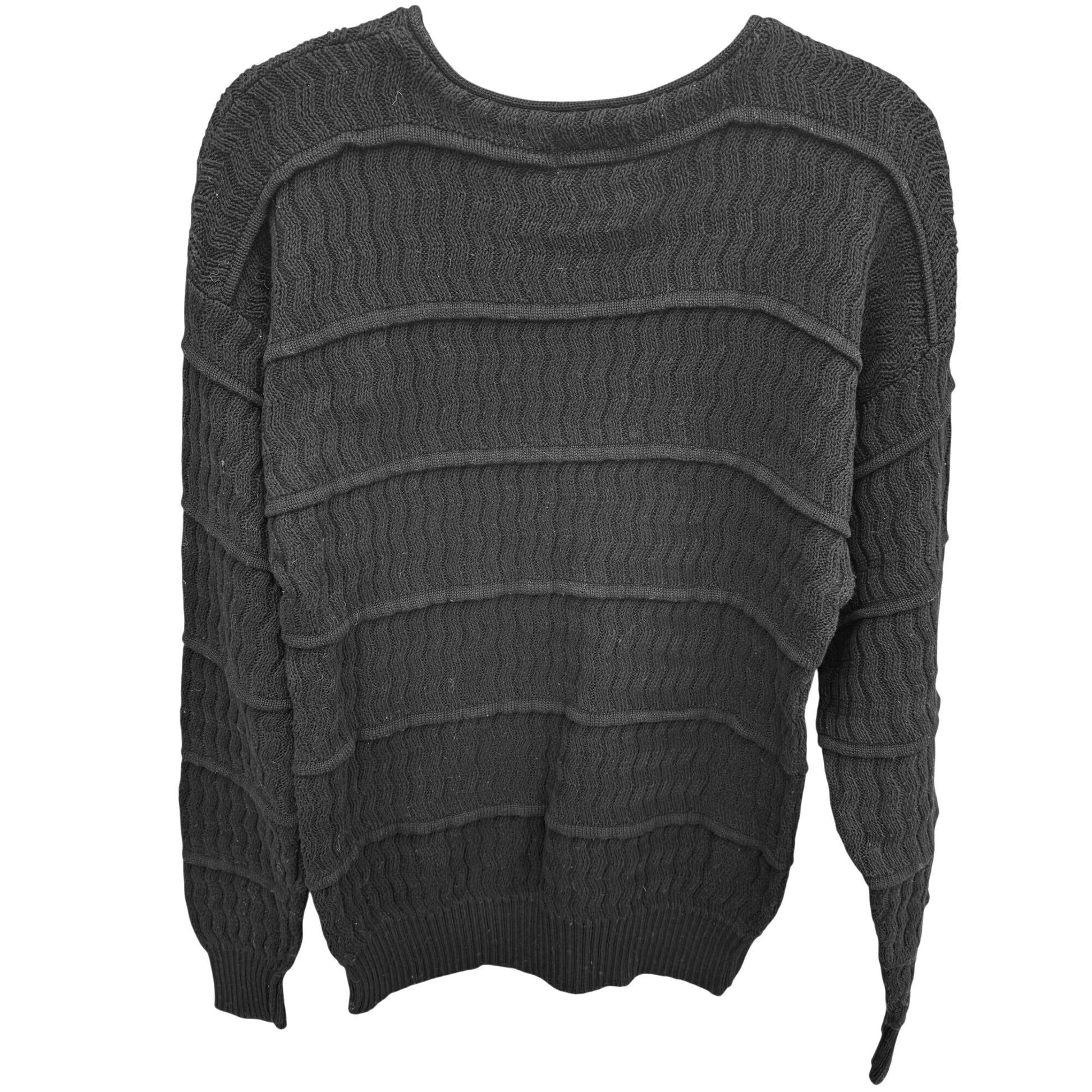 Neiman Marcus Vintage Black Mercerized Cotton Sweater Womens L Tiered Wavy Knit