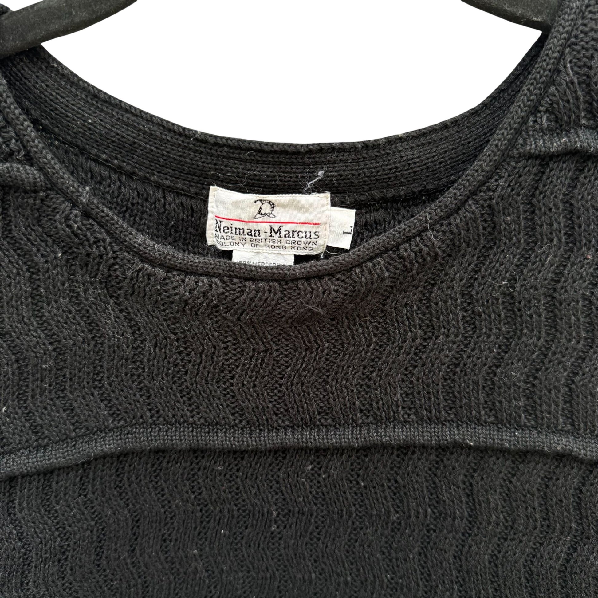 Neiman Marcus Vintage Black Mercerized Cotton Sweater Womens L Tiered Wavy Knit