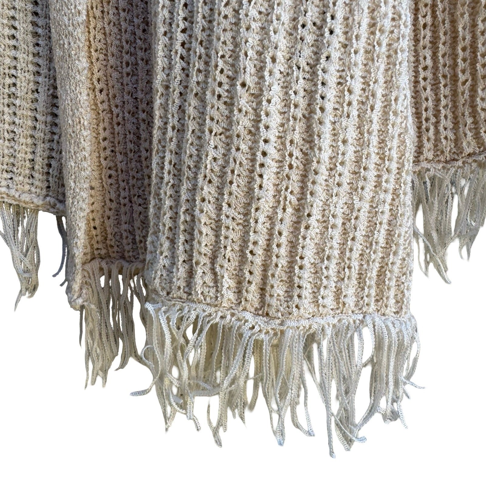 United States Sweaters Boho Coastal Minimalist Pointelle Fringe Cardigan M NWT