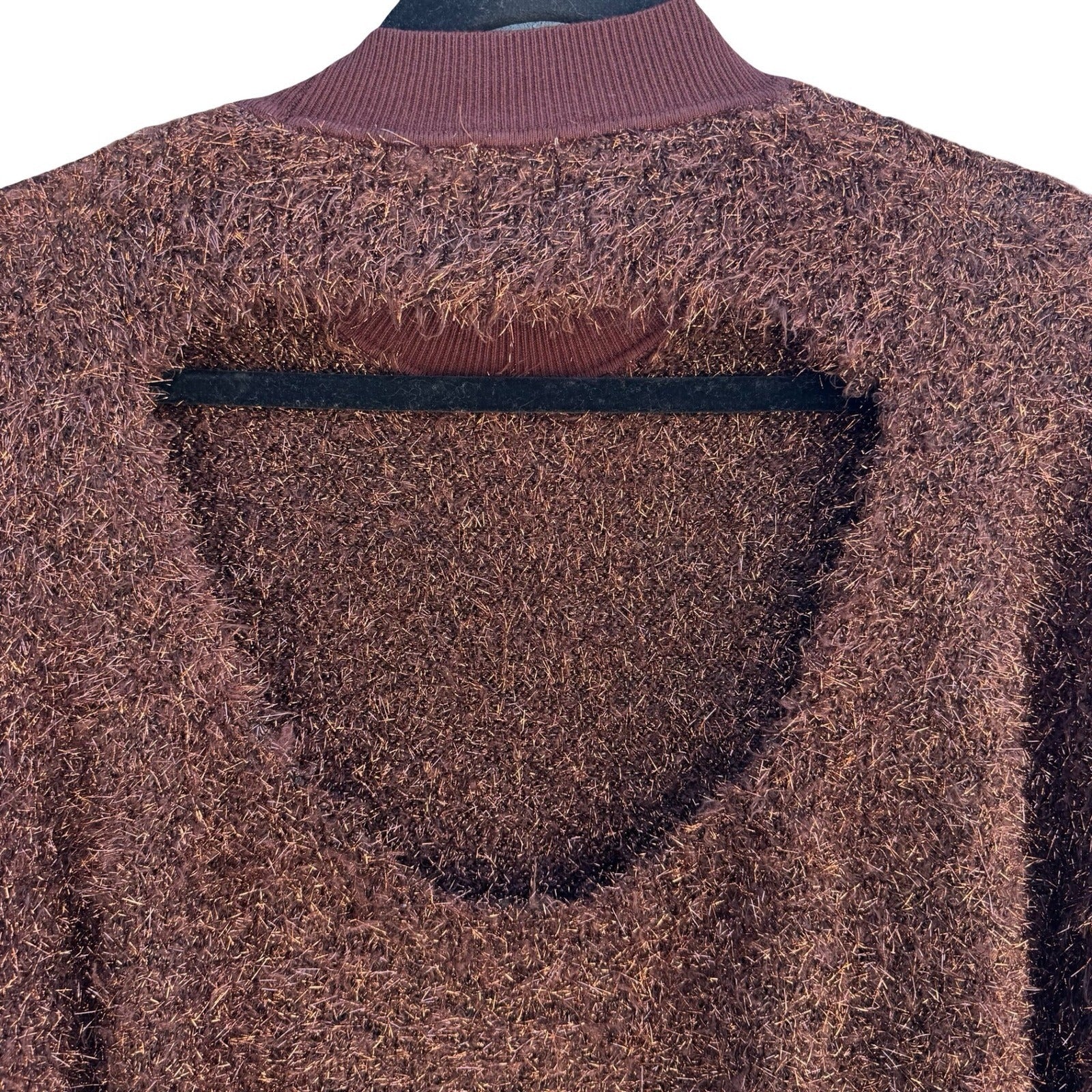 Maeve Anthropologie Violetta Metallic Eyelash Knit Open Back Batwing Sweater M