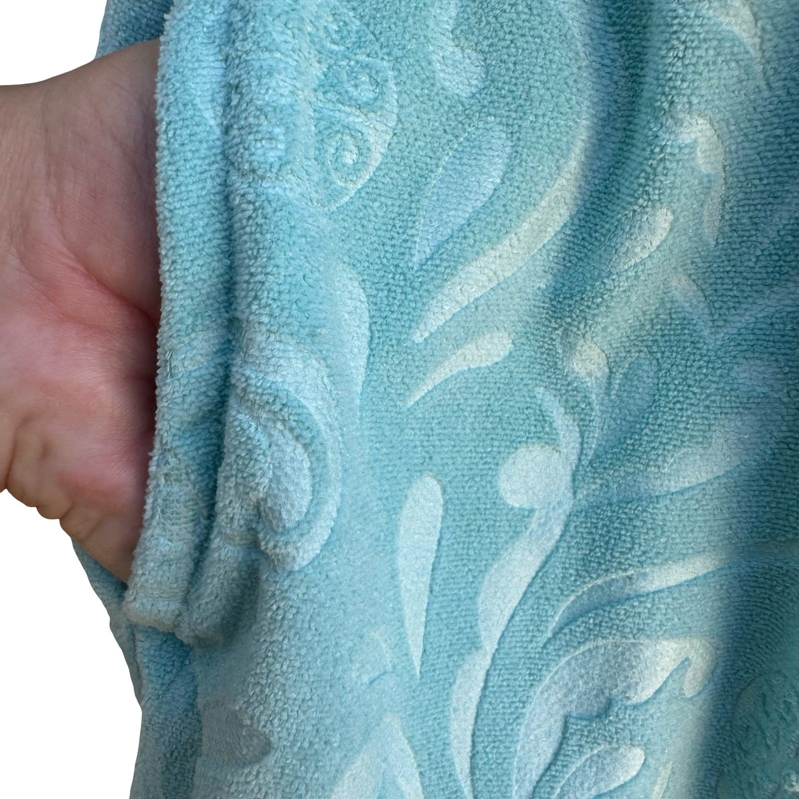 Jaclyn Intimates Aqua Blue Embossed Damask Plush Robe L/XL NEW Cozy Loungewear
