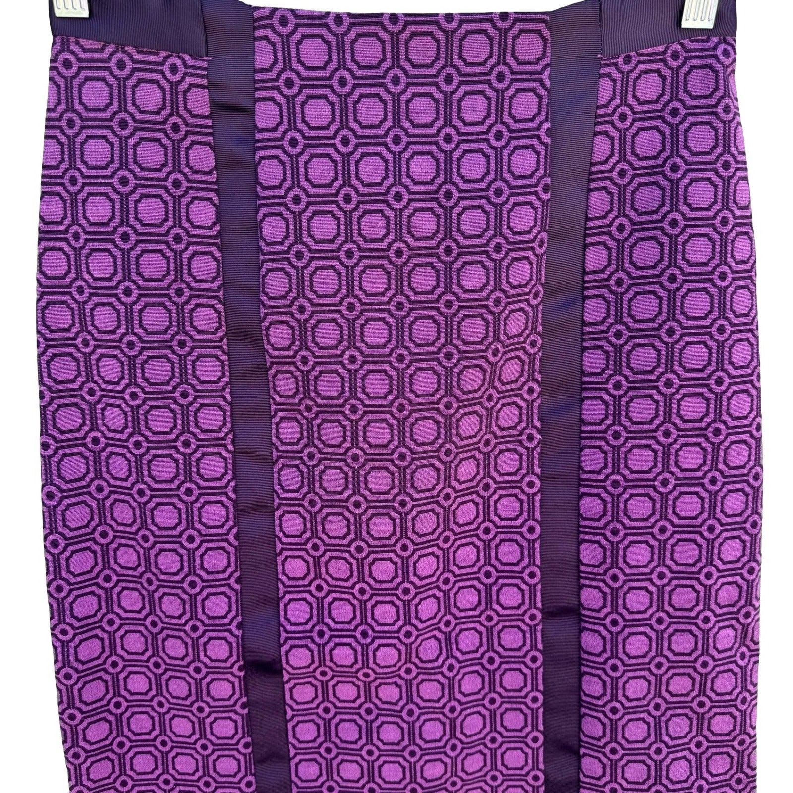 New York & Company Purple Geometric Jacquard Pencil Skirt Grosgrain Trim Size 2