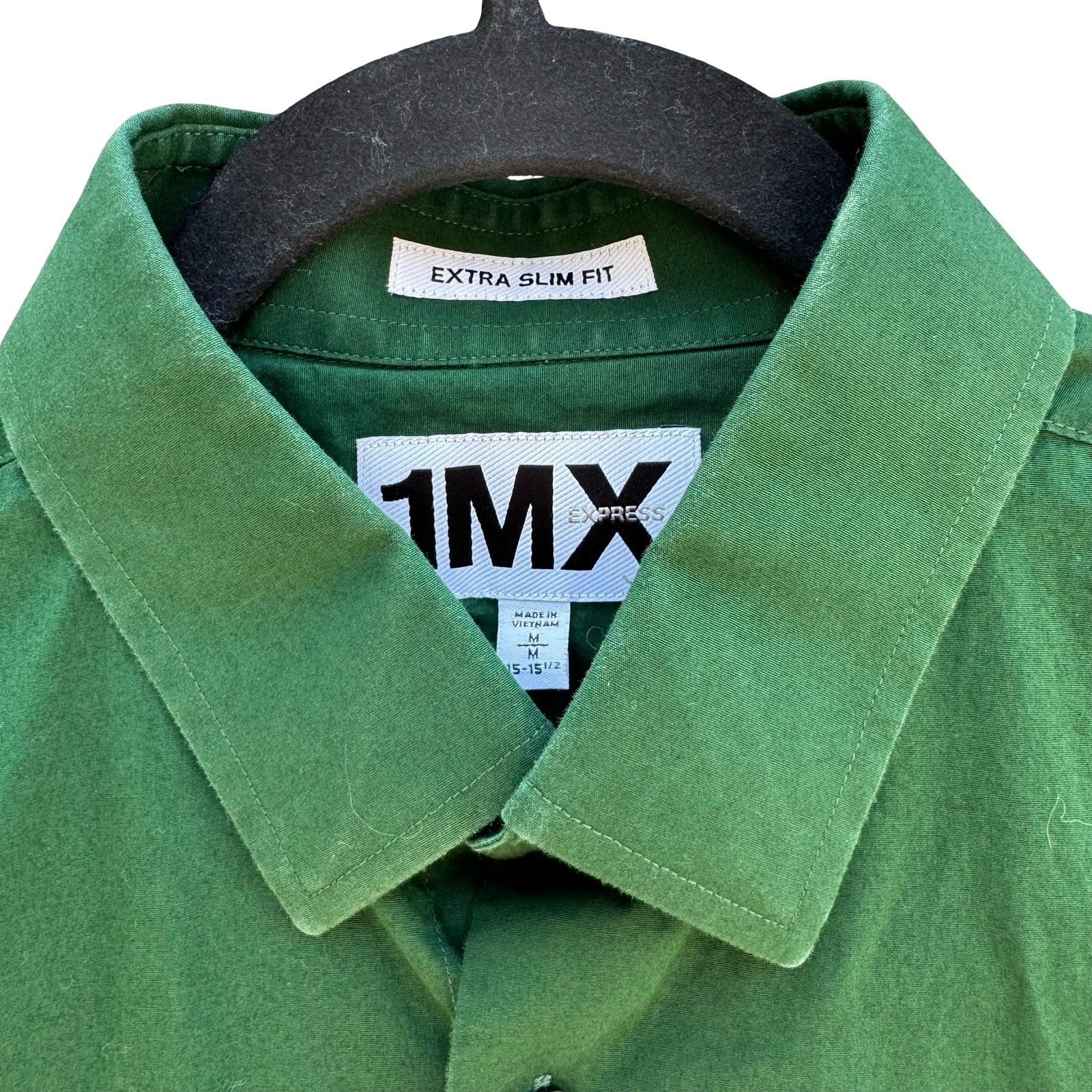 Express 1MX Extra Slim Fit Shirt Mens Medium 15-15.5 Forest Green Button Down