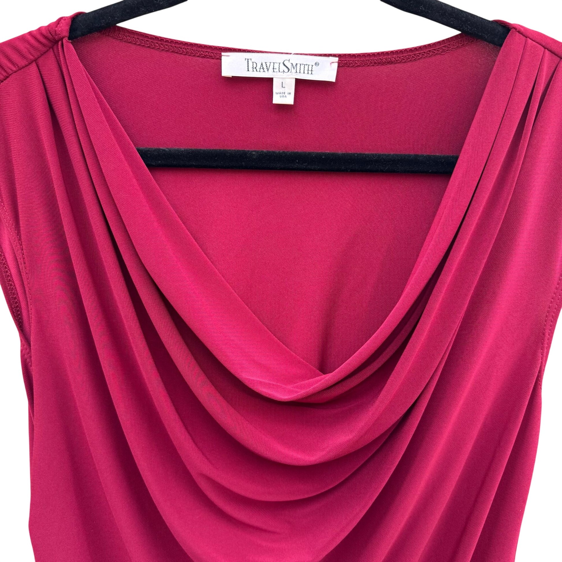 TravelSmith Womens Draped Cowl Neck Sleeveless Side Ruched Blouse Top Red L