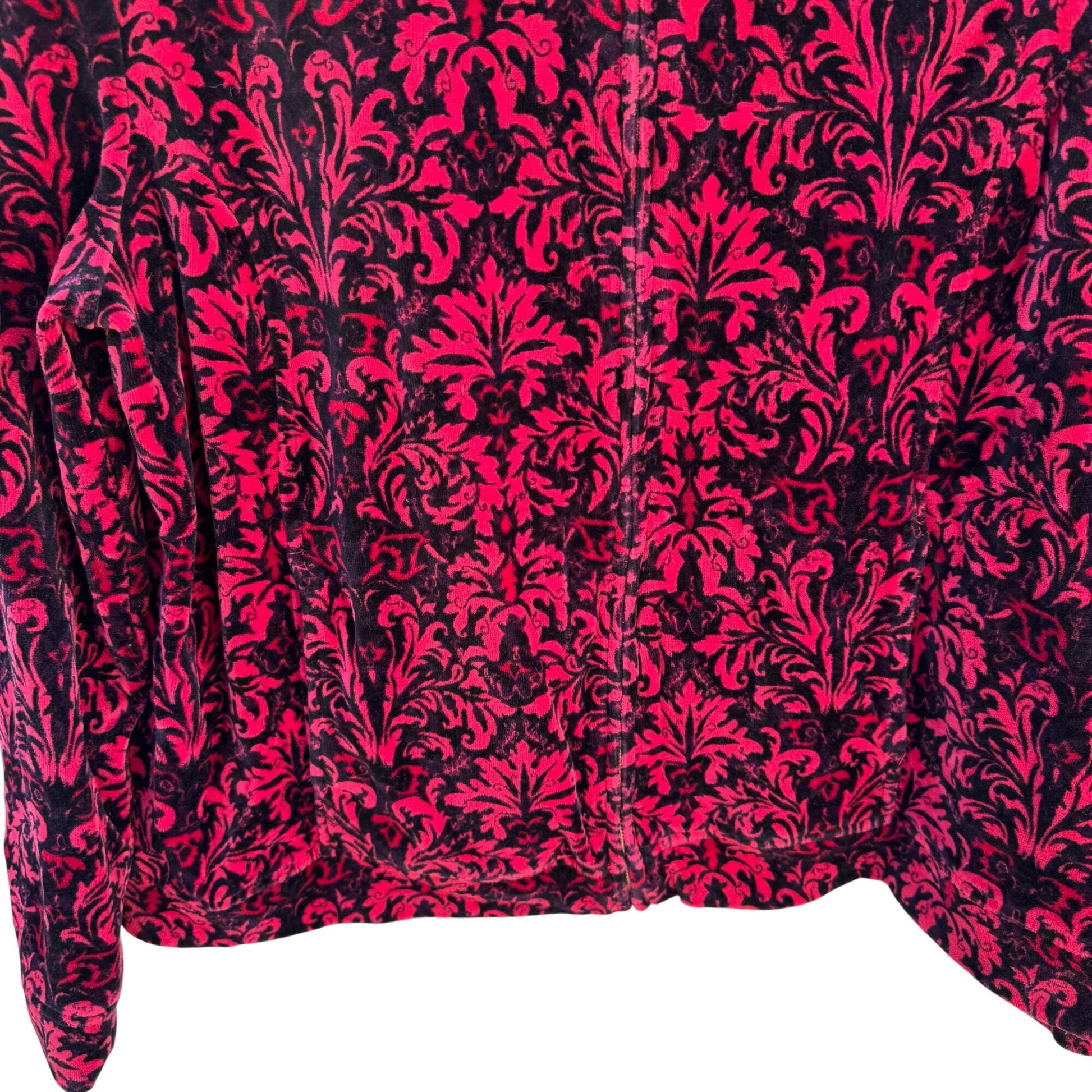 Charter Club Womens Petite L Red Black Velvet Velour Damask Zip-Up Bomber Jacket