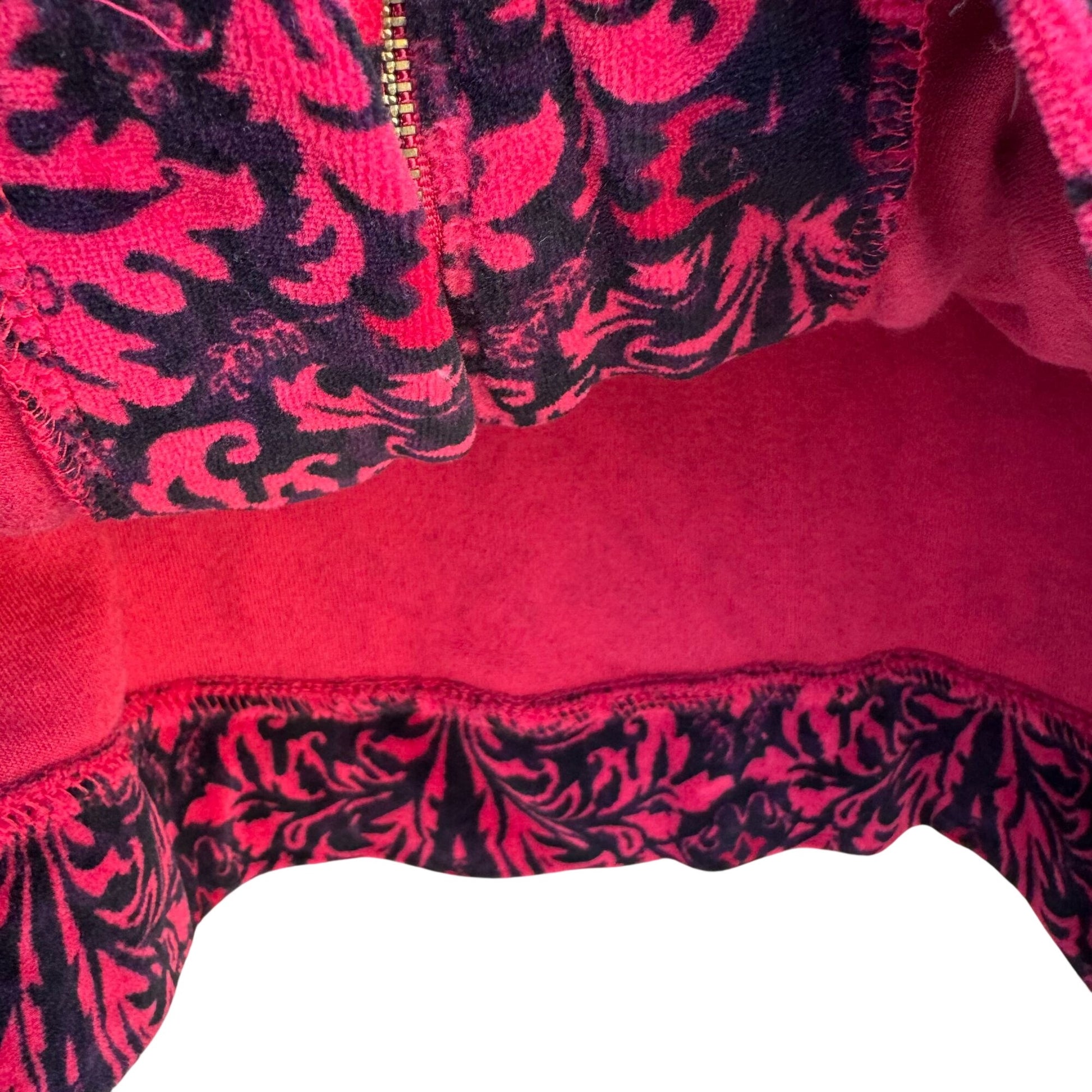 Charter Club Womens Petite L Red Black Velvet Velour Damask Zip-Up Bomber Jacket