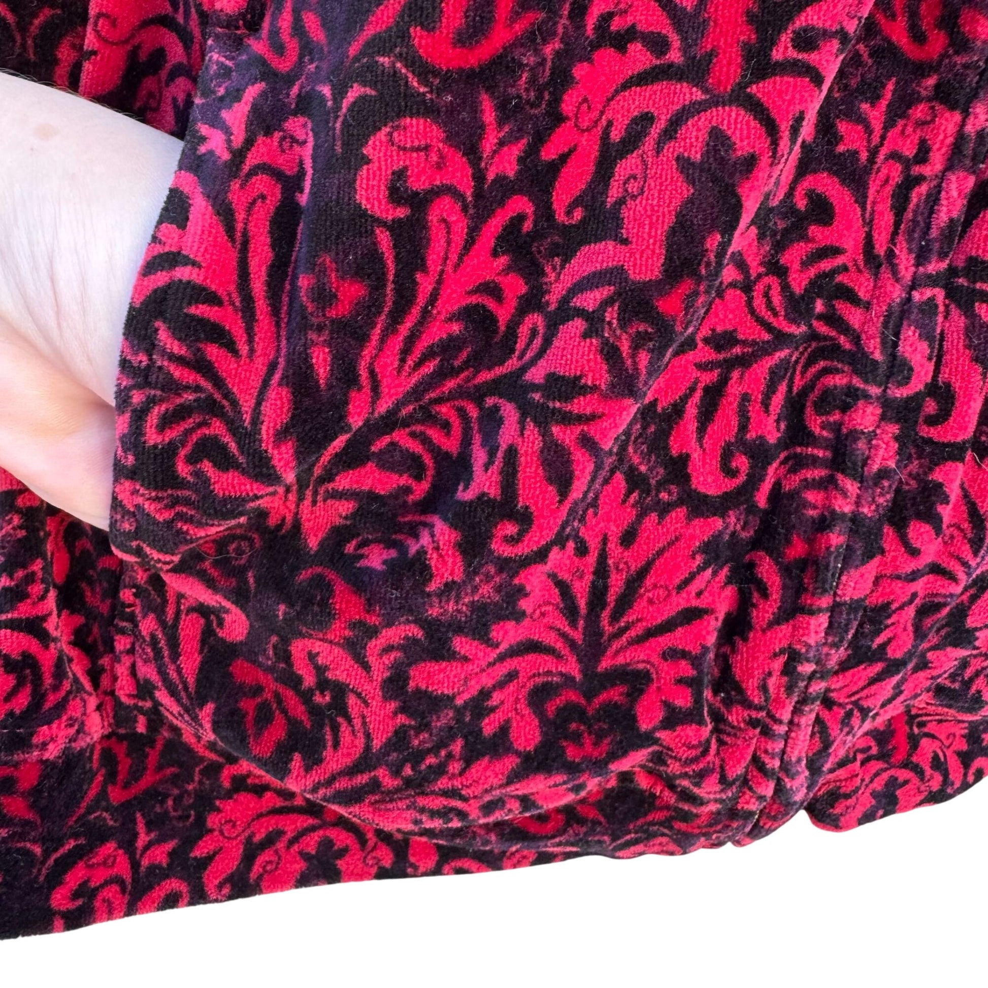 Charter Club Womens Petite L Red Black Velvet Velour Damask Zip-Up Bomber Jacket