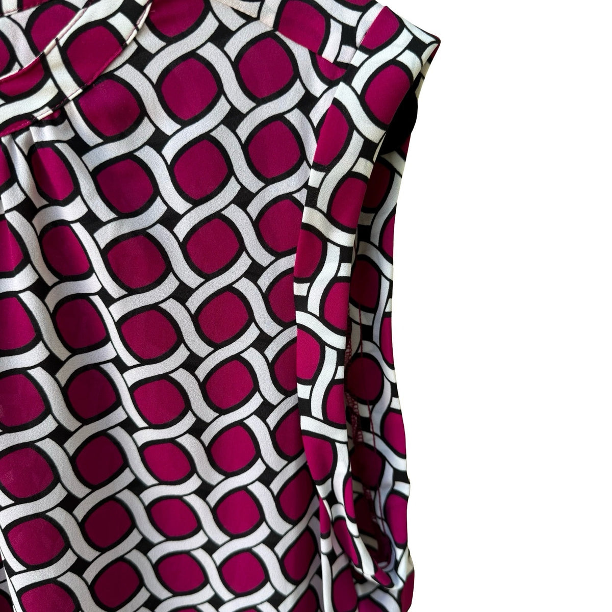 Nine West Mod Careerwear Geometric Chain Link Pleated Neck Sleeveless Blouse XL