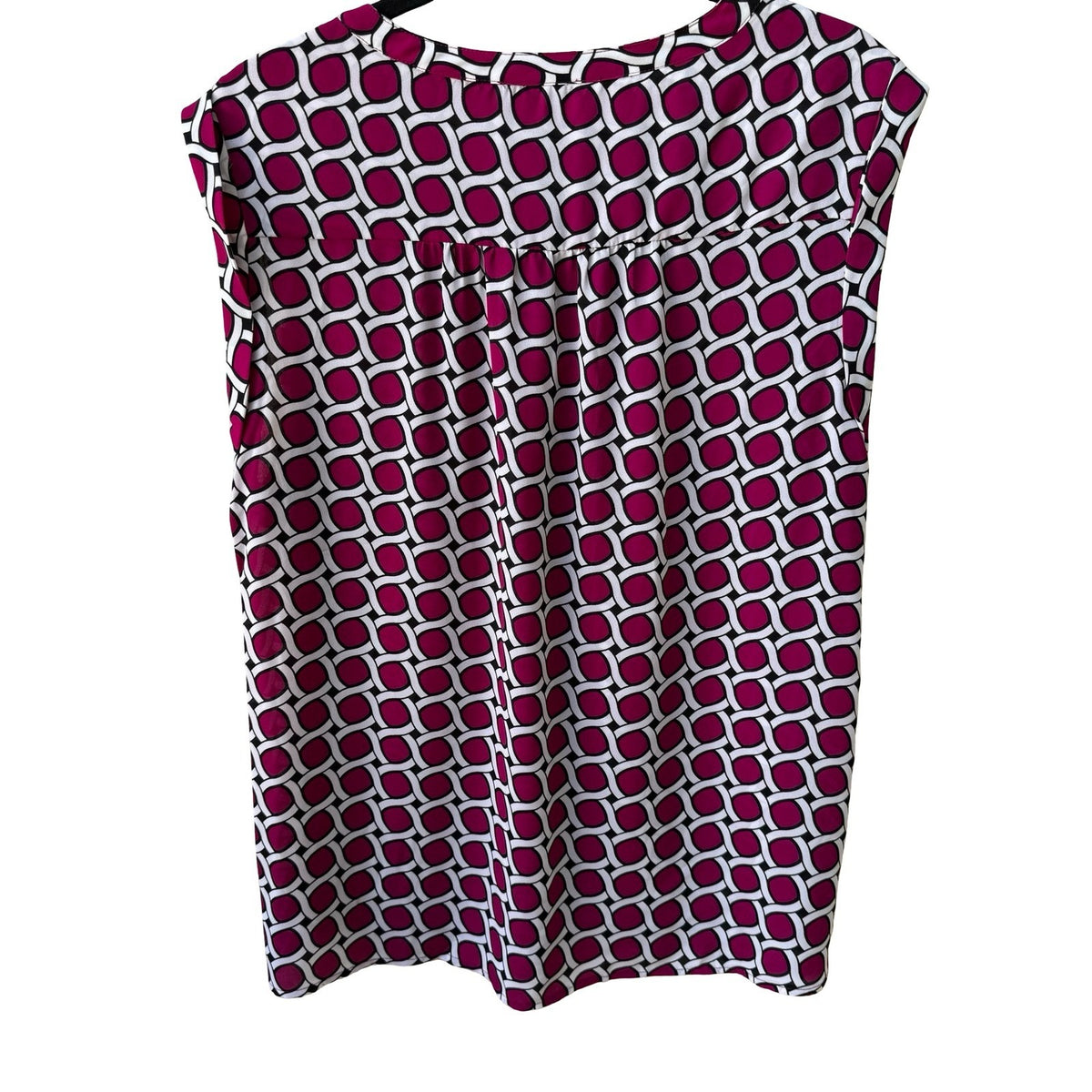 Nine West Mod Careerwear Geometric Chain Link Pleated Neck Sleeveless Blouse XL