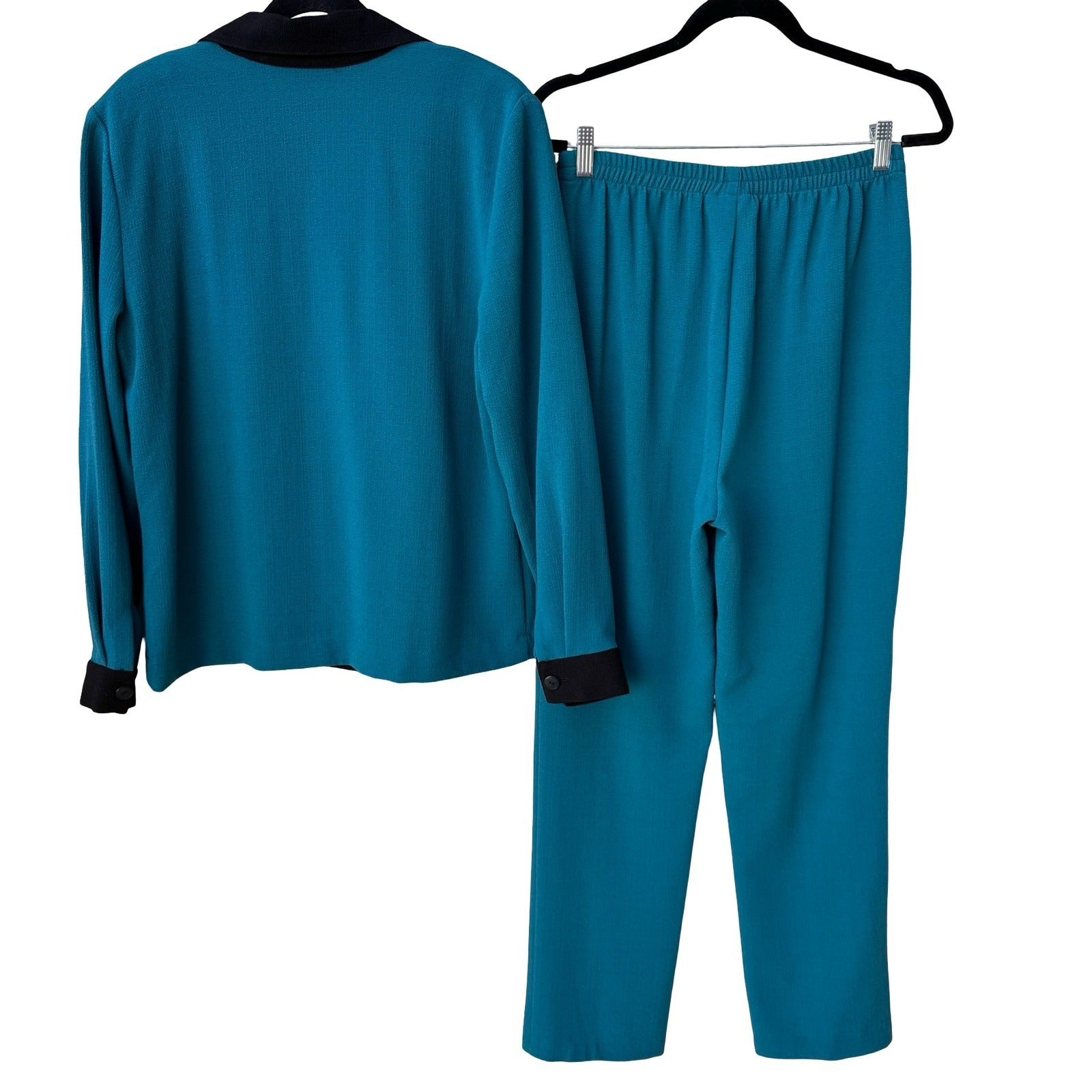 Drapers & Damons Womens Teal Blue 2 Piece Pant Set Medium Button Front Shirt