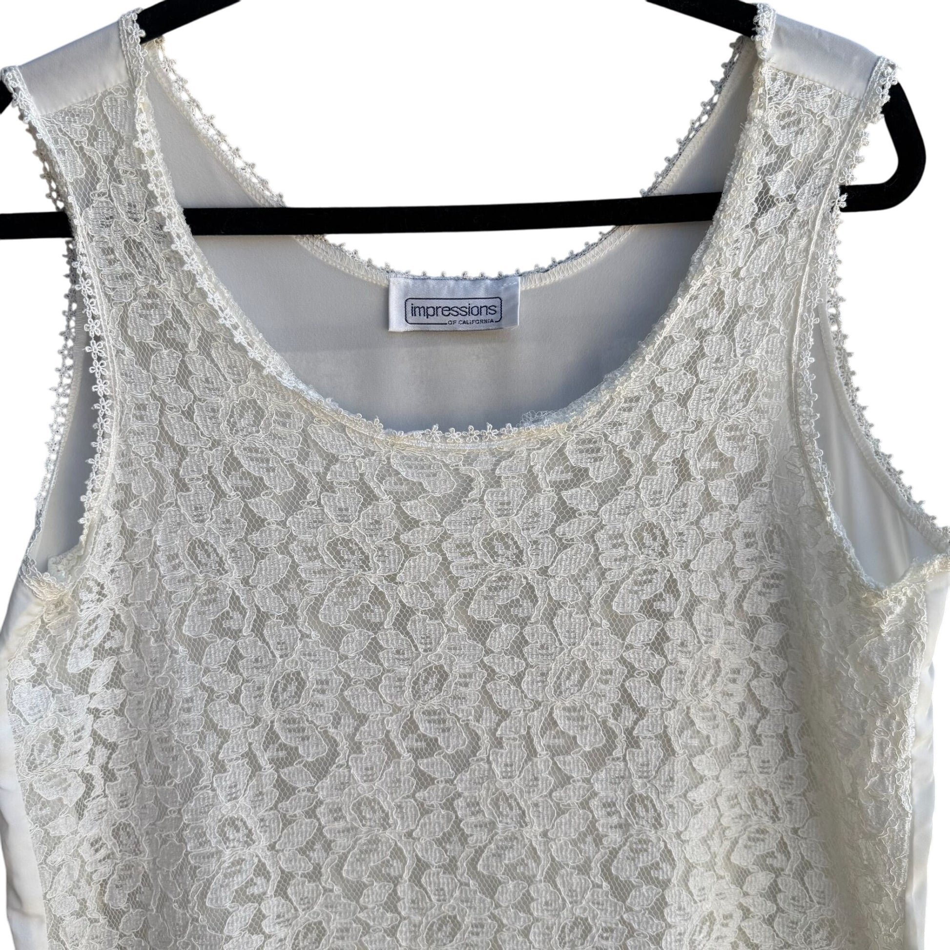 Impressions Of California Vintage Womens White Lace Sleeveless Scoop Neck Top