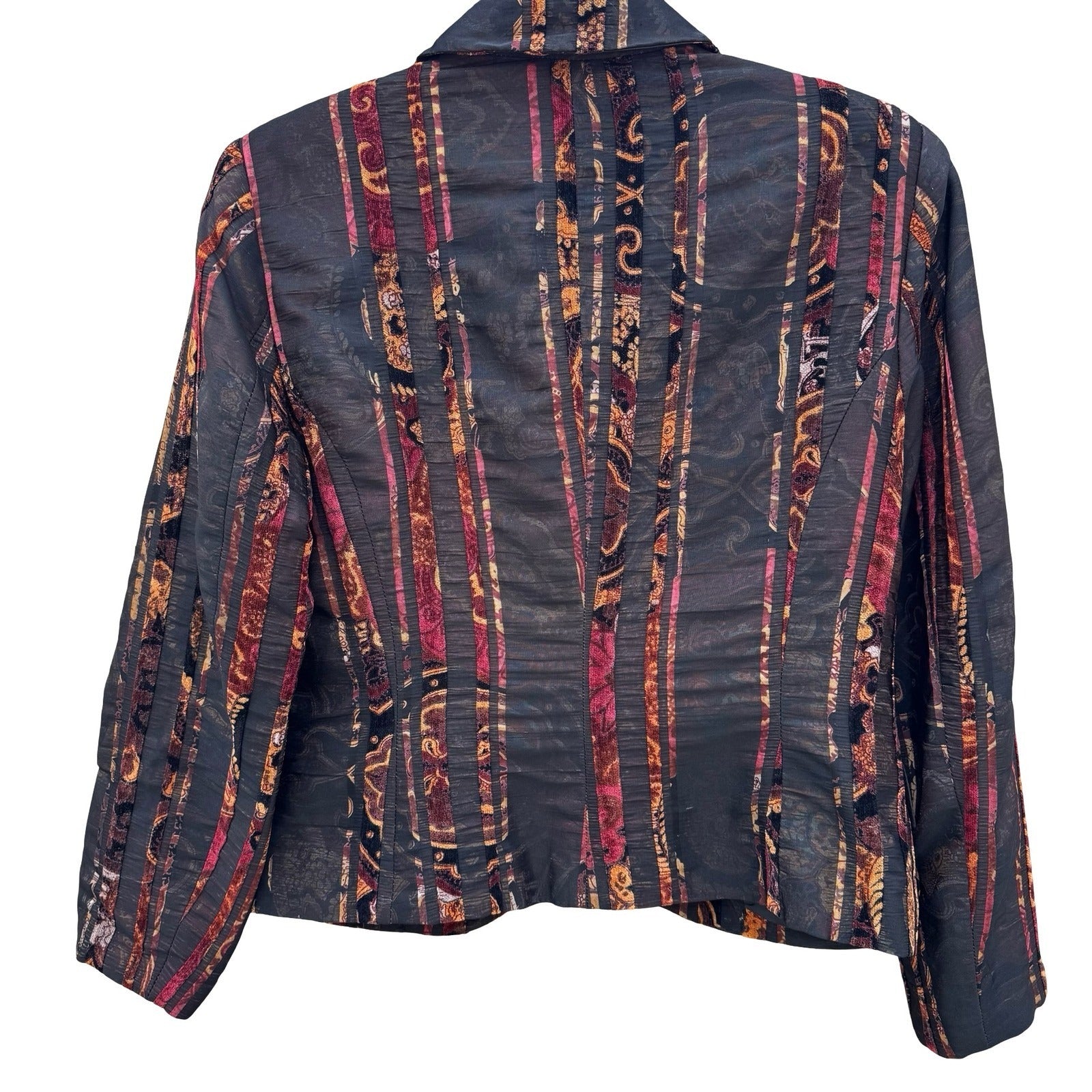 Donna Rae Sportswear Womens Black Burgundy Paisley Chenille Stripe Blazer Size 6