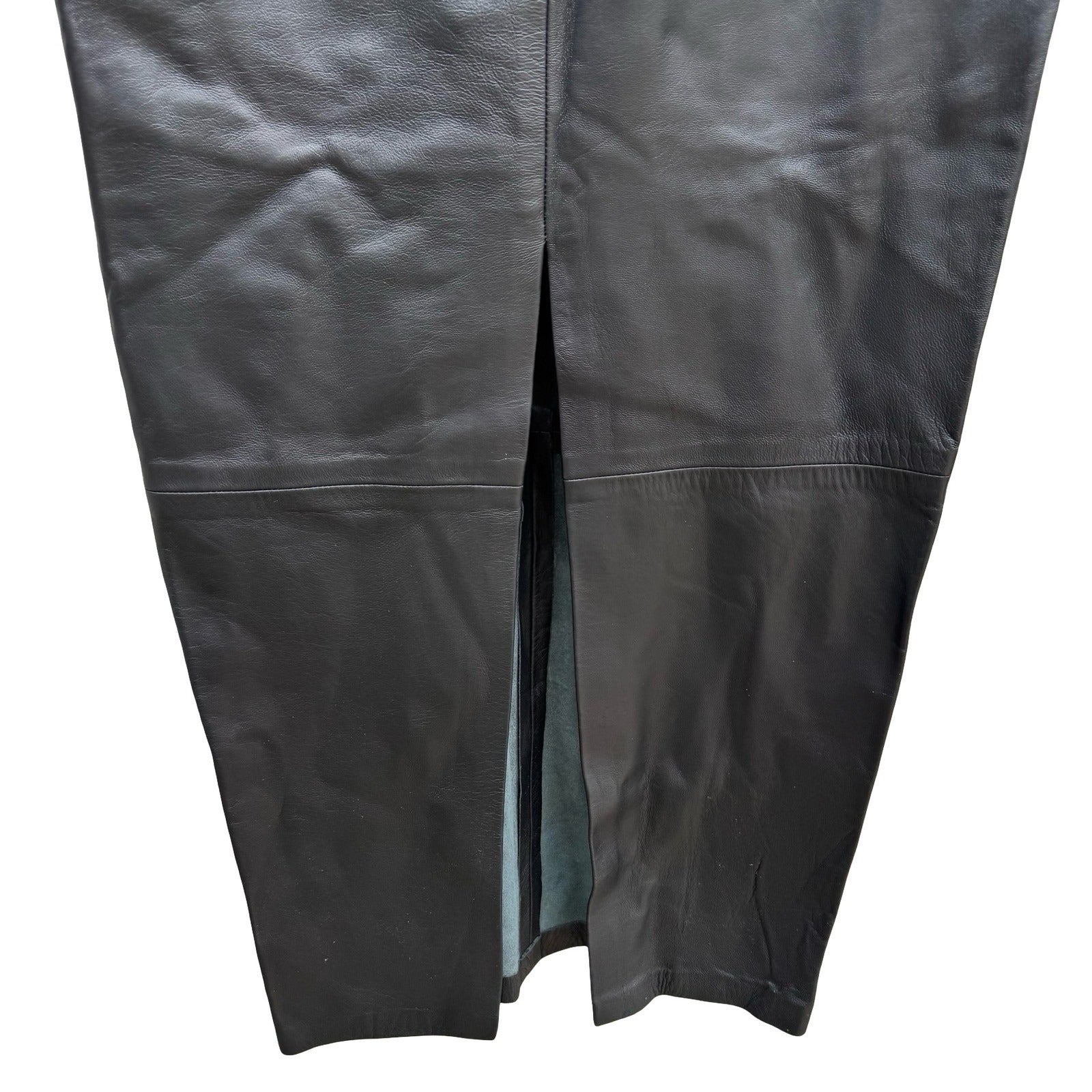 Poleci Vintage Y2K Edgy Leather Pencil Skirt Whipstitch Paneled Midi Skirt Brown