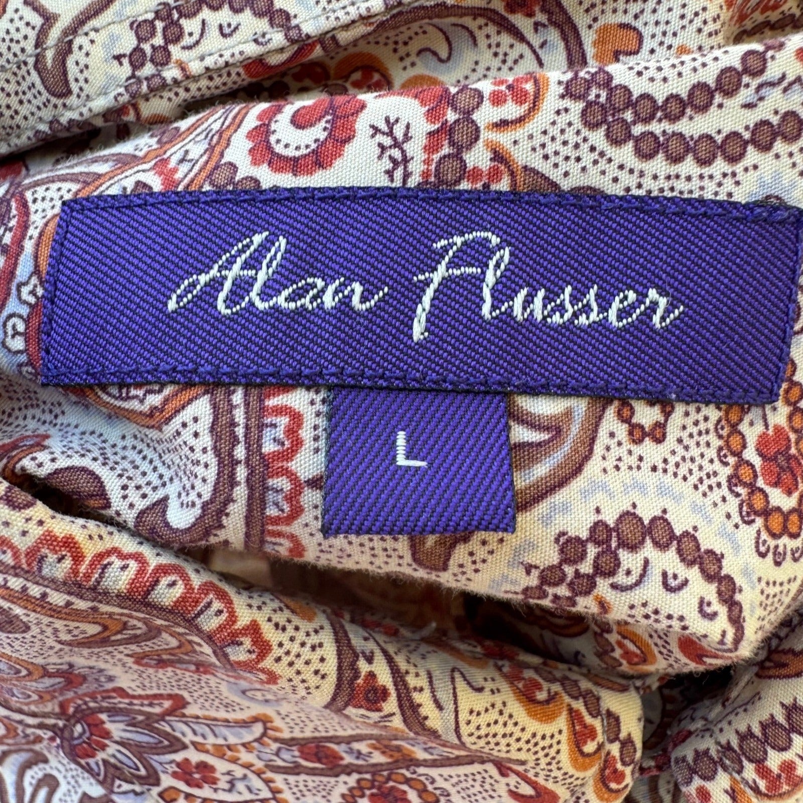 Alan Flusser 90s Style Boho Academic Paisley Earthy Preppy Cotton Shirt Mens L