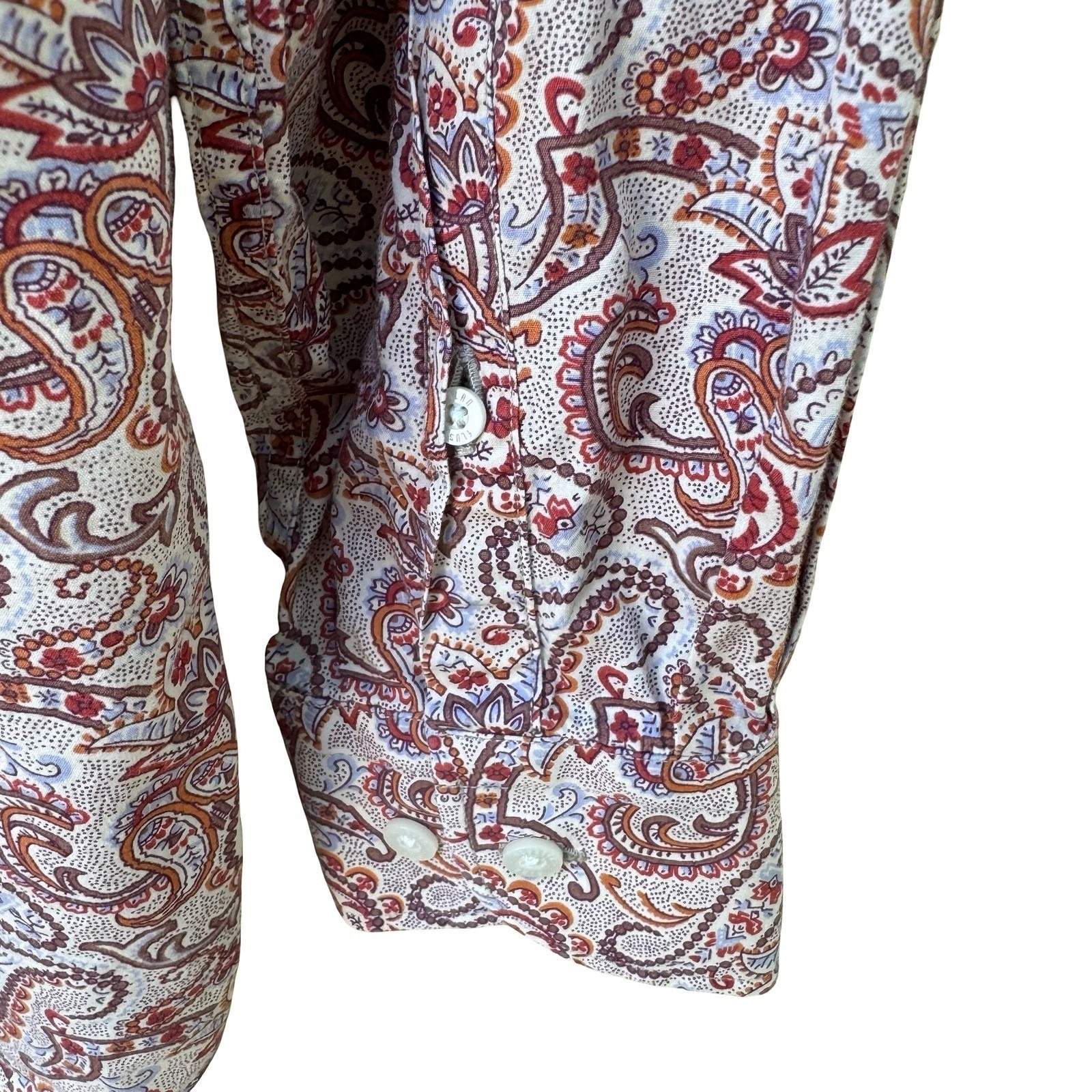 Alan Flusser 90s Style Boho Academic Paisley Earthy Preppy Cotton Shirt Mens L