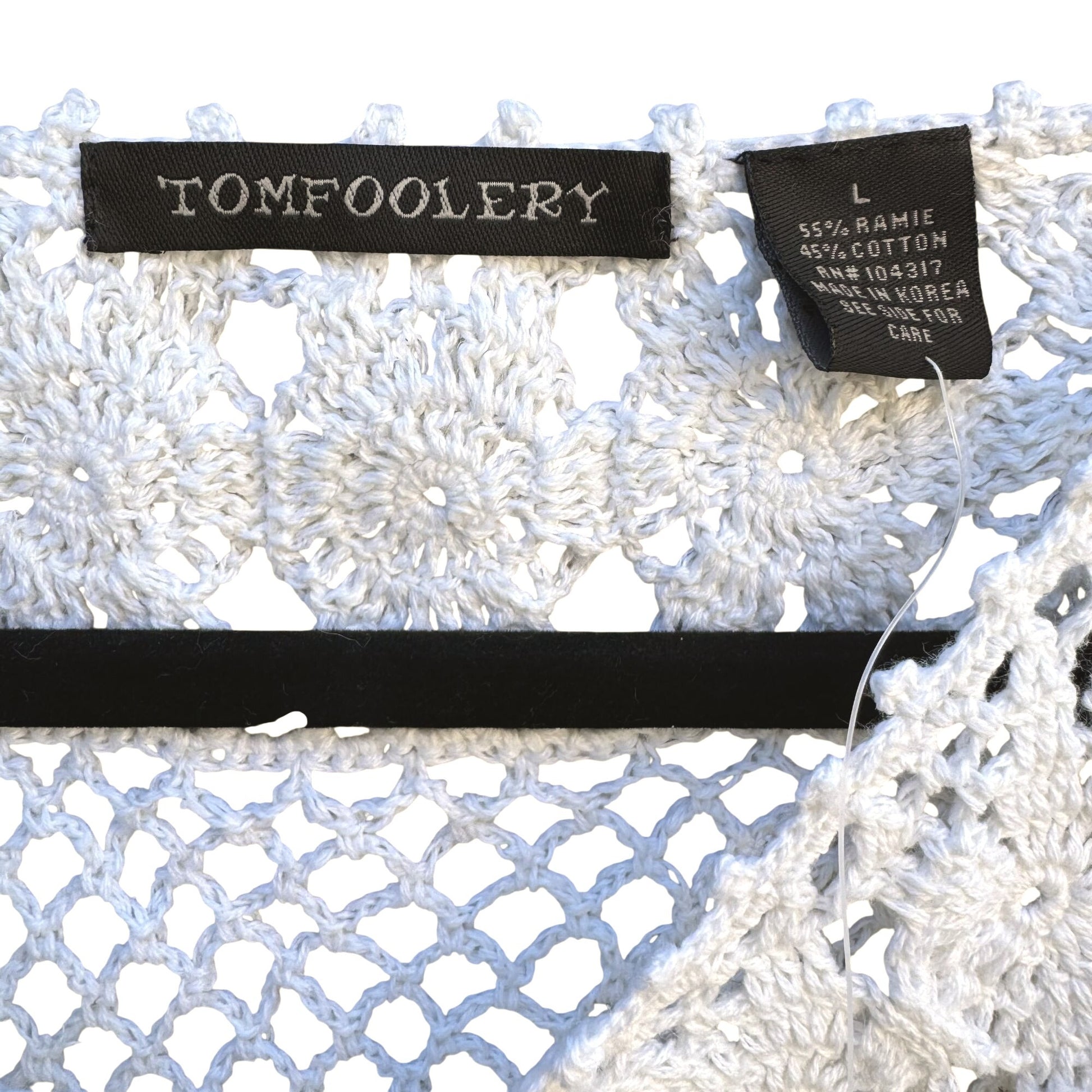 Tomfoolery Crochet Boho Festival Open Knit Long Sleeve Sheer White Blouse L New