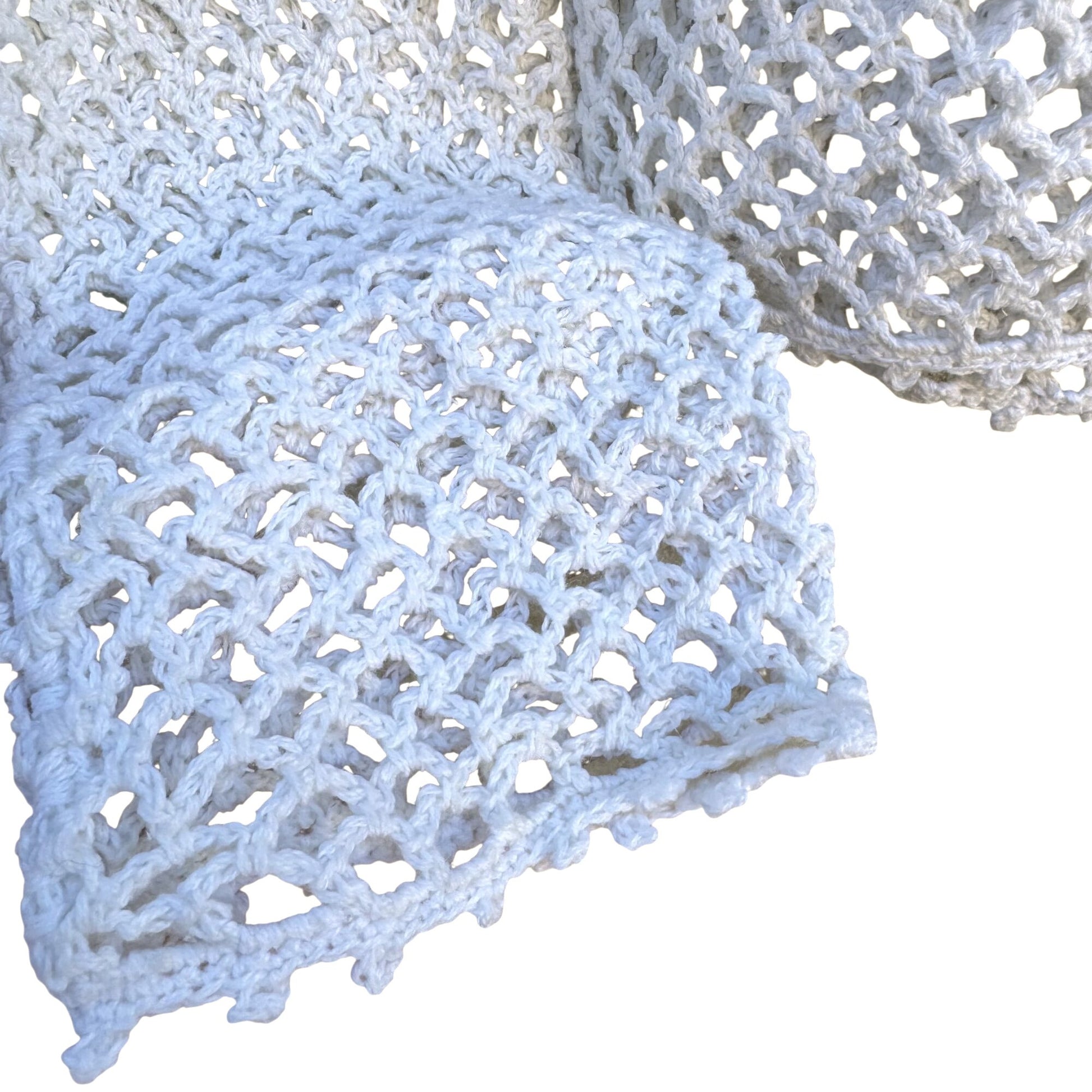 Tomfoolery Crochet Boho Festival Open Knit Long Sleeve Sheer White Blouse L New