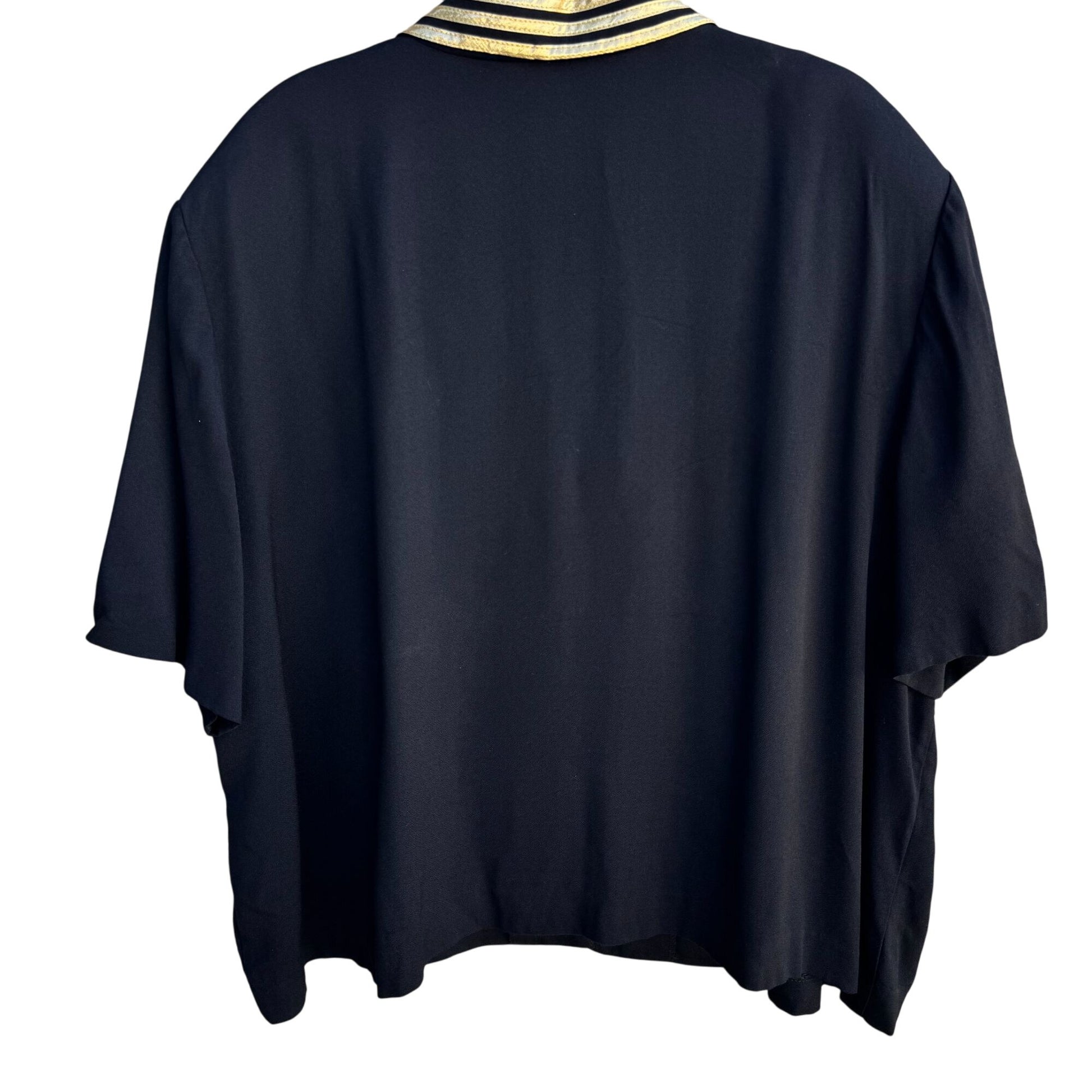 Karis Korner Vintage Womens Black Gold Collar Double Breasted Button Blouse 30