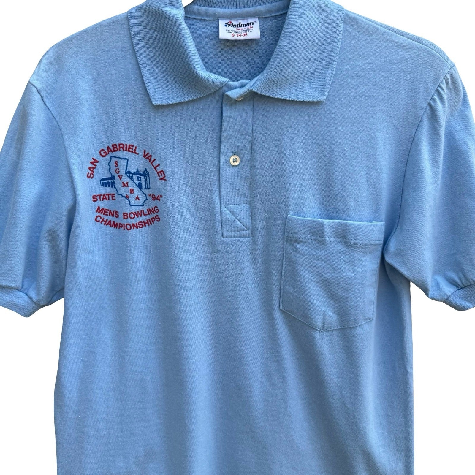 Vintage 90s Stedman San Gabriel Valley Bowling Championship Polo Shirt Americana