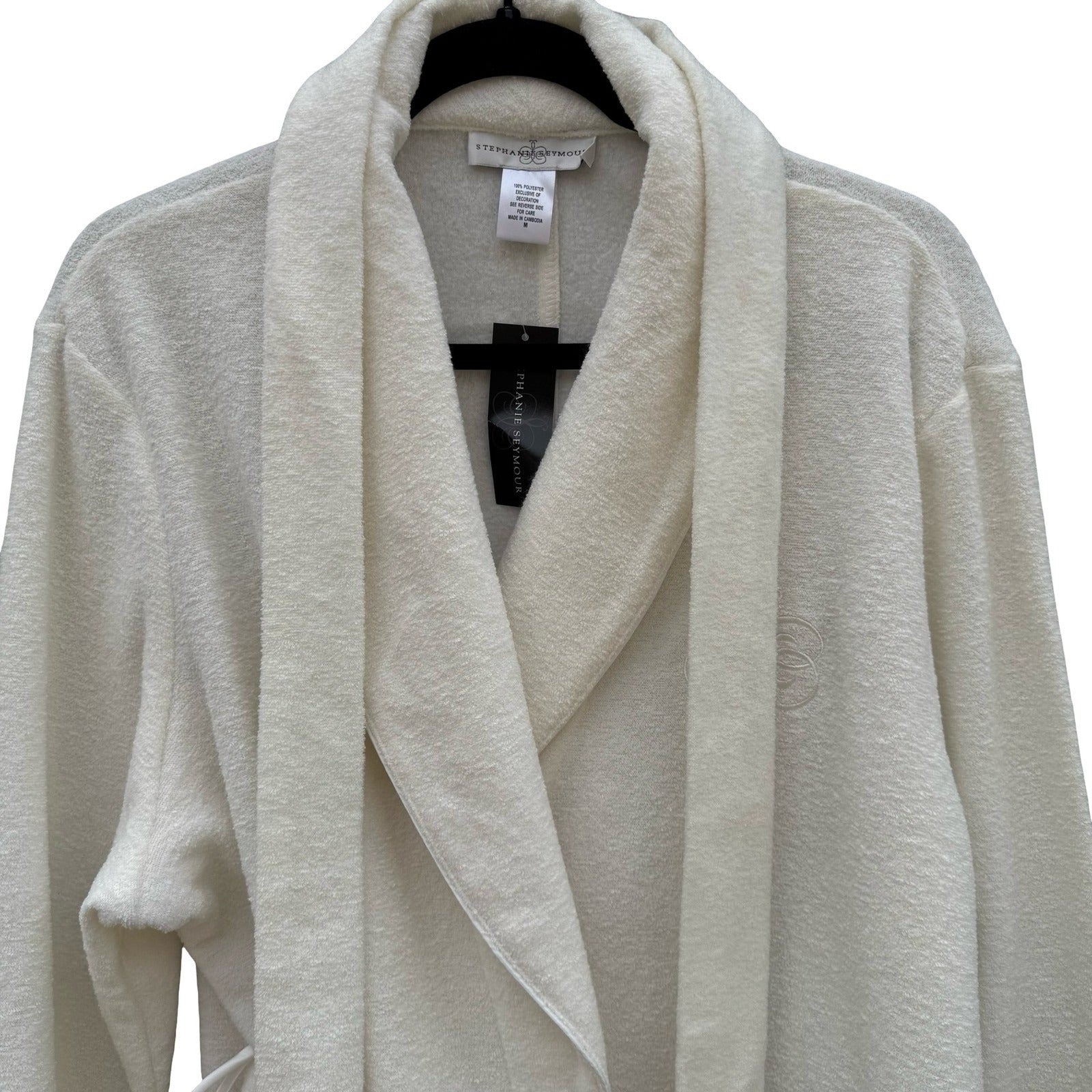Stephanie Seymour Cream Fleece Spa Robe Womens Medium NWT Shawl Collar Pockets