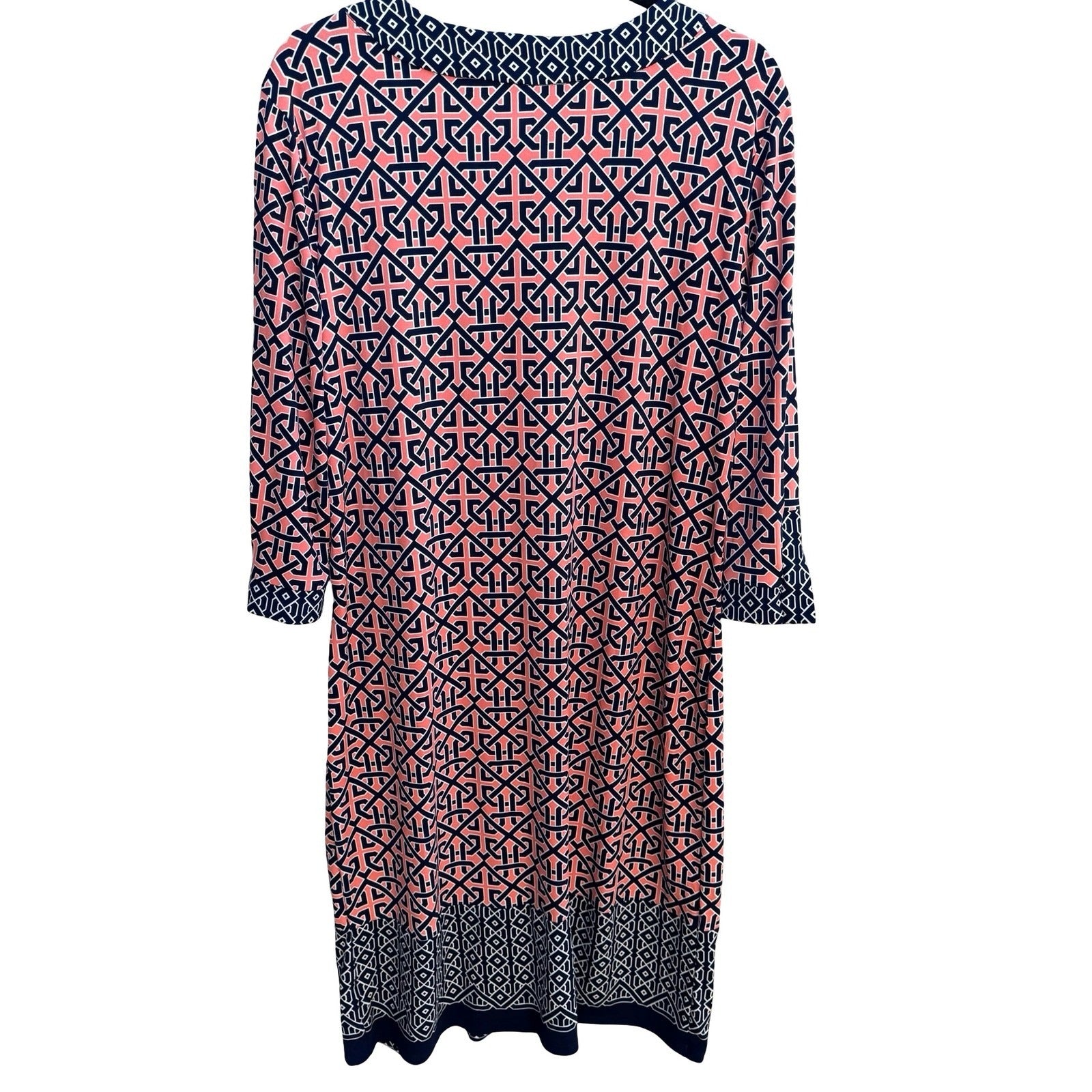 Liz Claiborne Careerwear Mod Preppy Geometric 3/4 Sleeve Jersey Shift Dress L