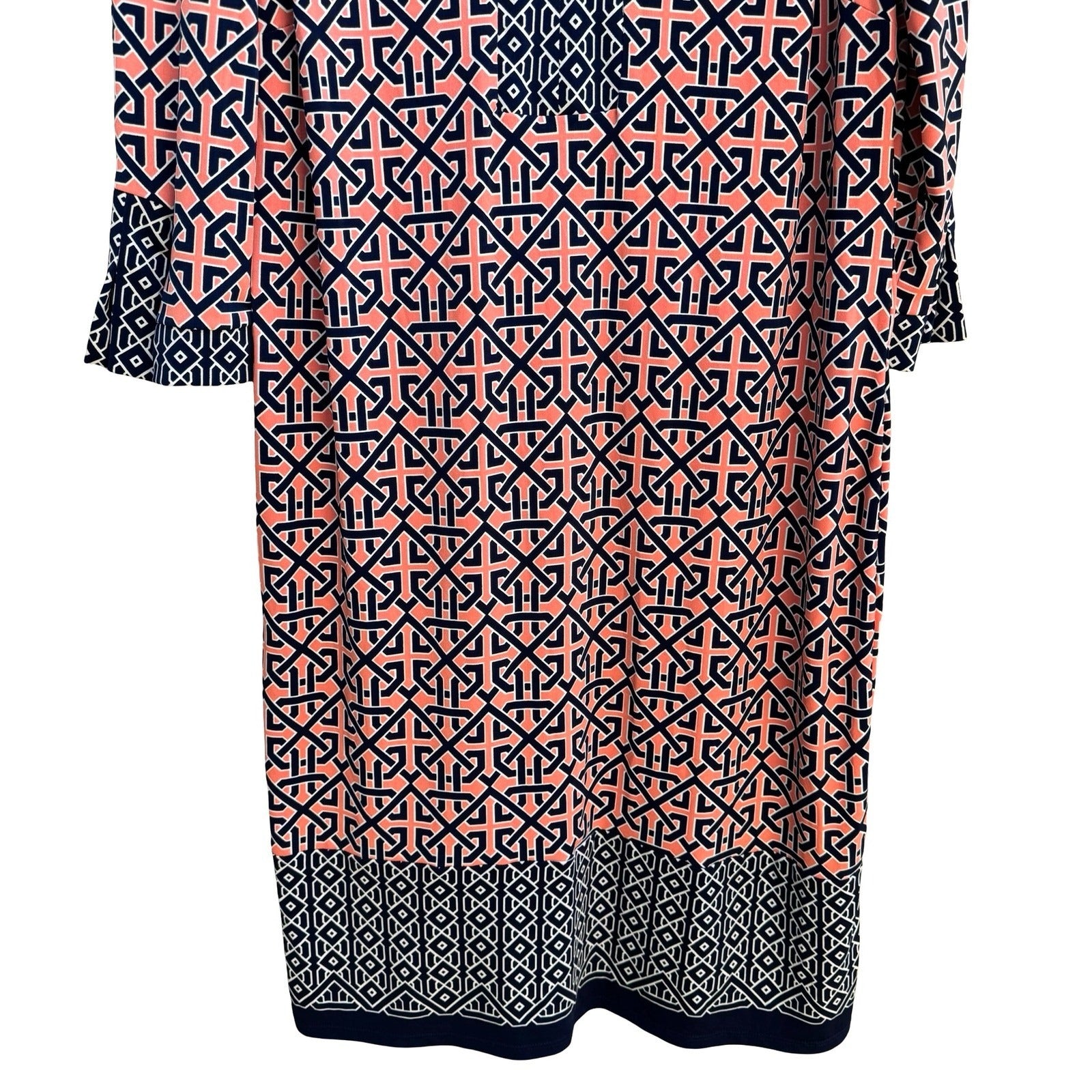 Liz Claiborne Careerwear Mod Preppy Geometric 3/4 Sleeve Jersey Shift Dress L