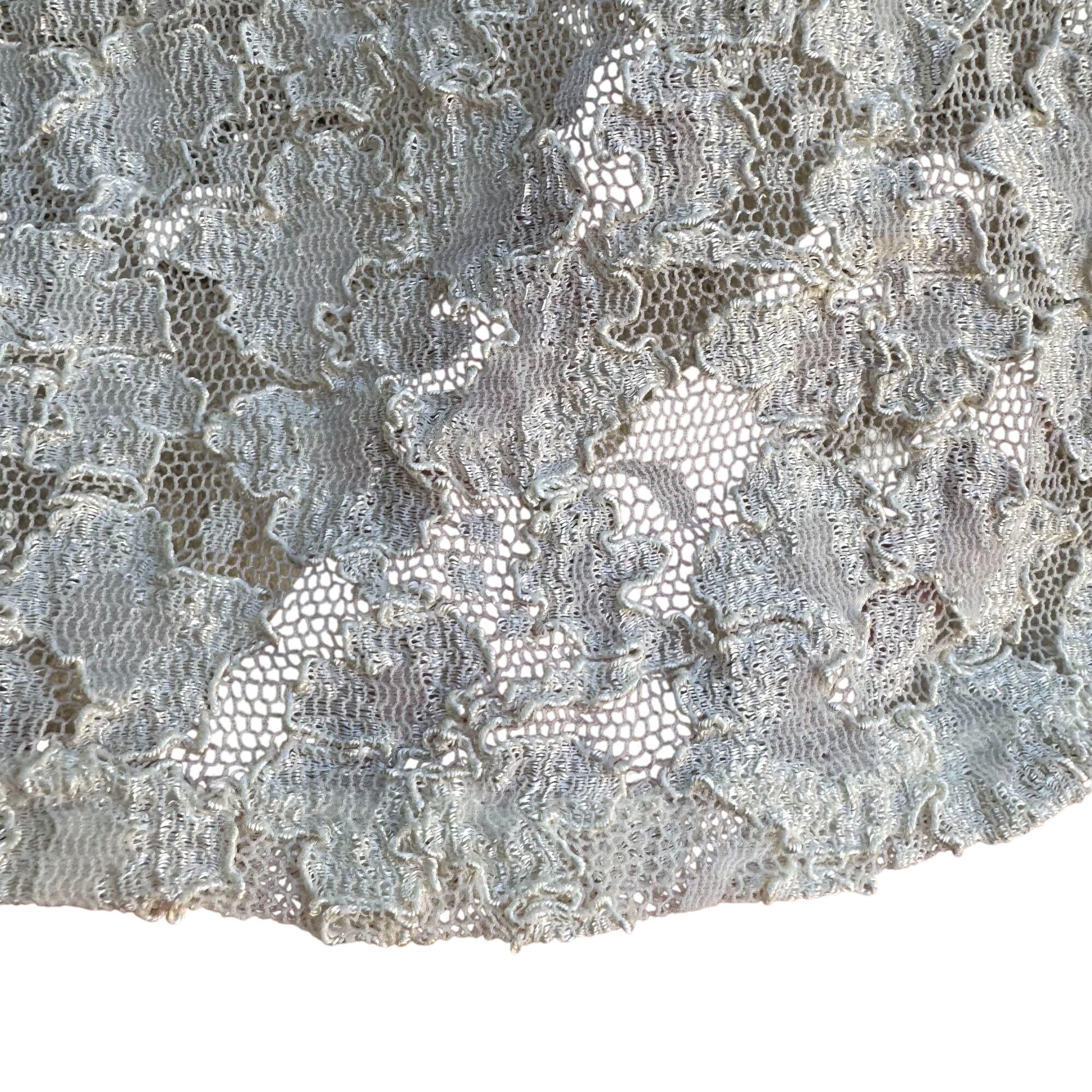 Vintage Y2K Womens Babydoll Ivory Stretch Lace Short Sleeve Semi Sheer Crop Top