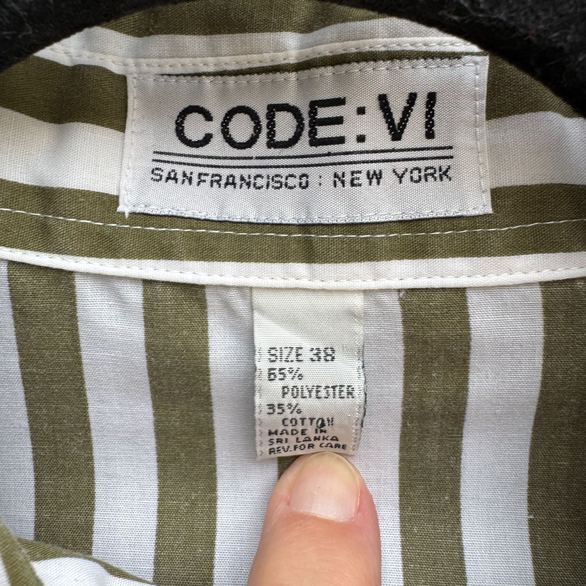 Code:Vi Vintage Womens Oversized Green White Striped Button-Up Preppy Shirt 38