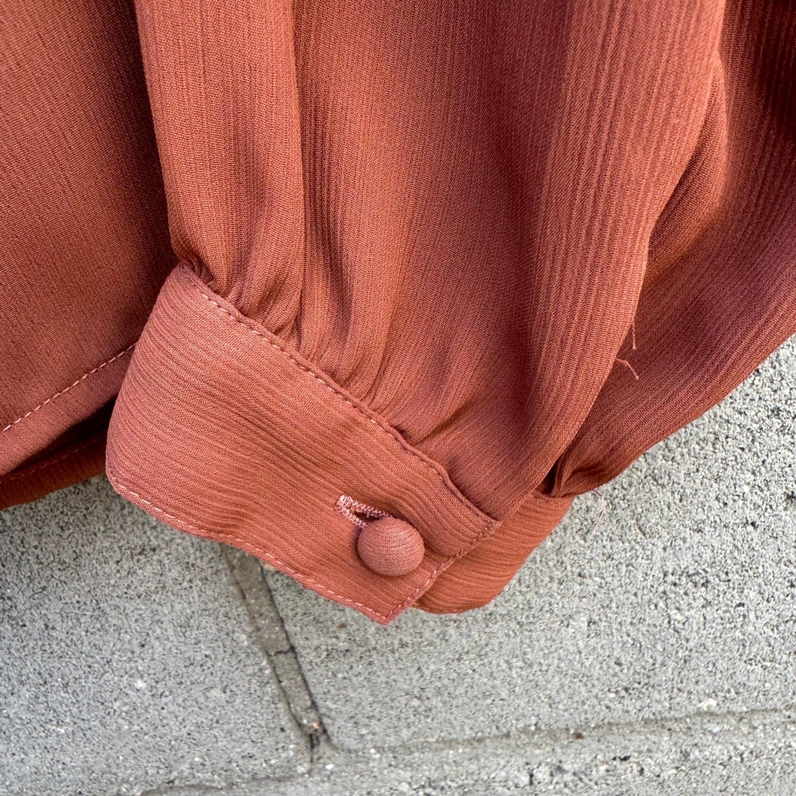 Partners Vintage 80s Rust Terracotta Puff Pleated Shoulder Button Up Blouse 10