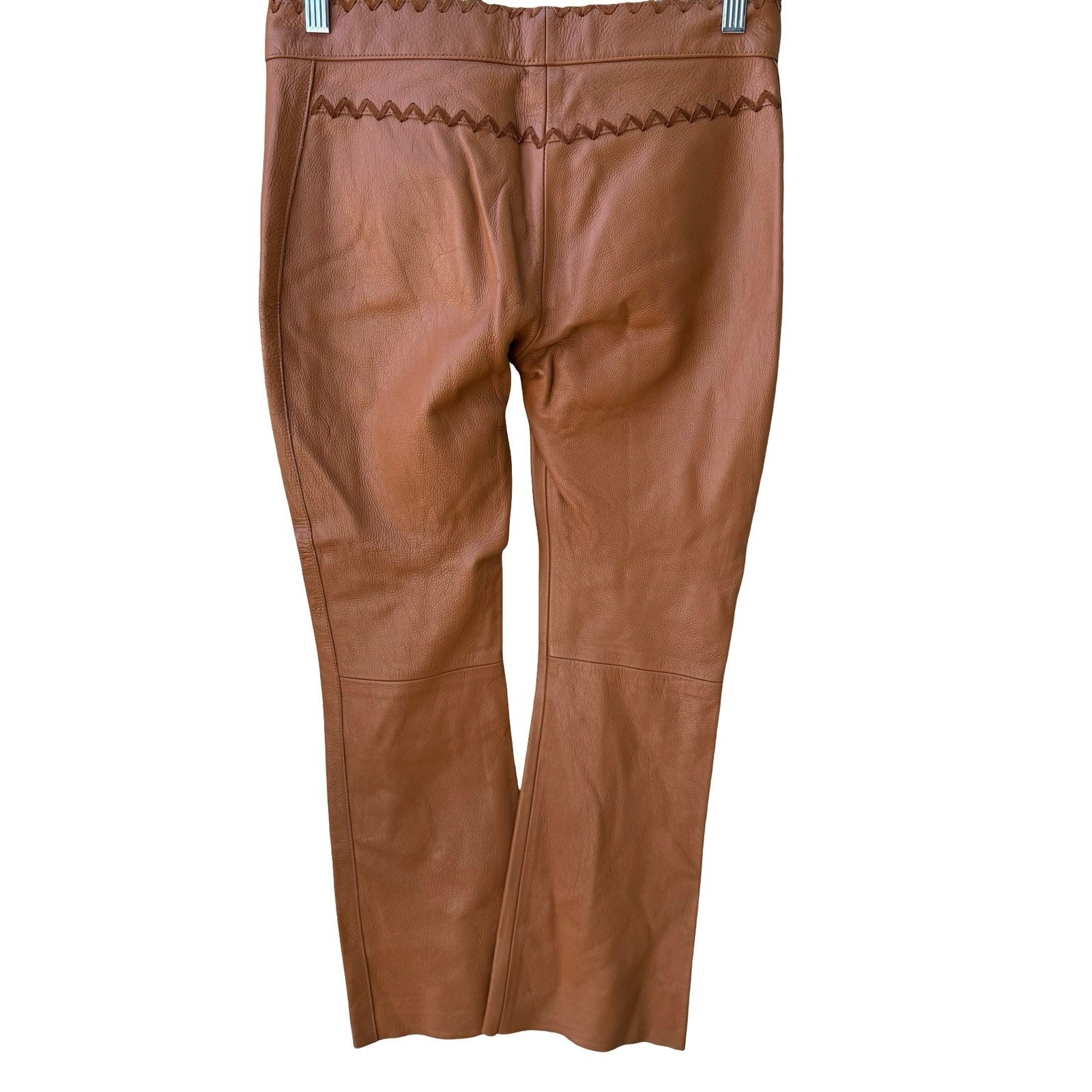 Frankie B Y2K Western Boho Biker Moto Leather Lace Up Pants Cognac Whipstitch XS