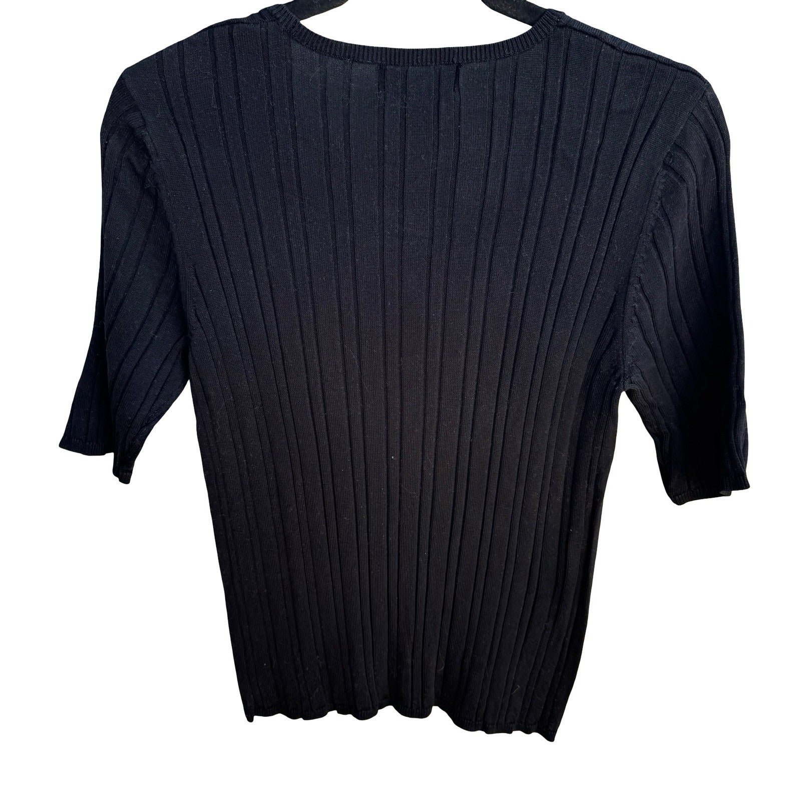 August Silk Y2K Minimalist 100% Silk Ribbed Quiet Luxury Knit Sweater Black L
