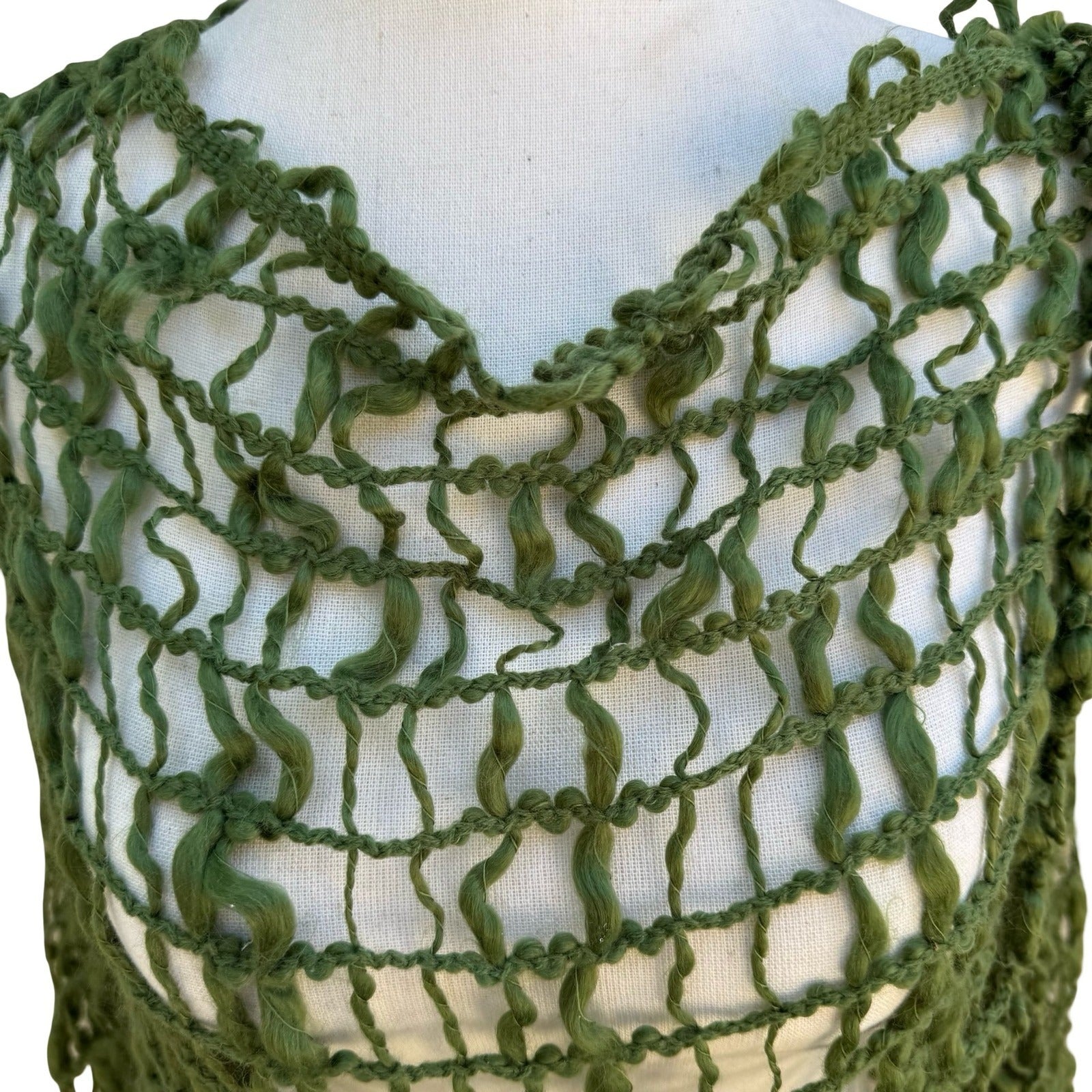 Boho Festival Goblin Fairycore Open Weave Crochet Asymmetrical Fringed Poncho OS