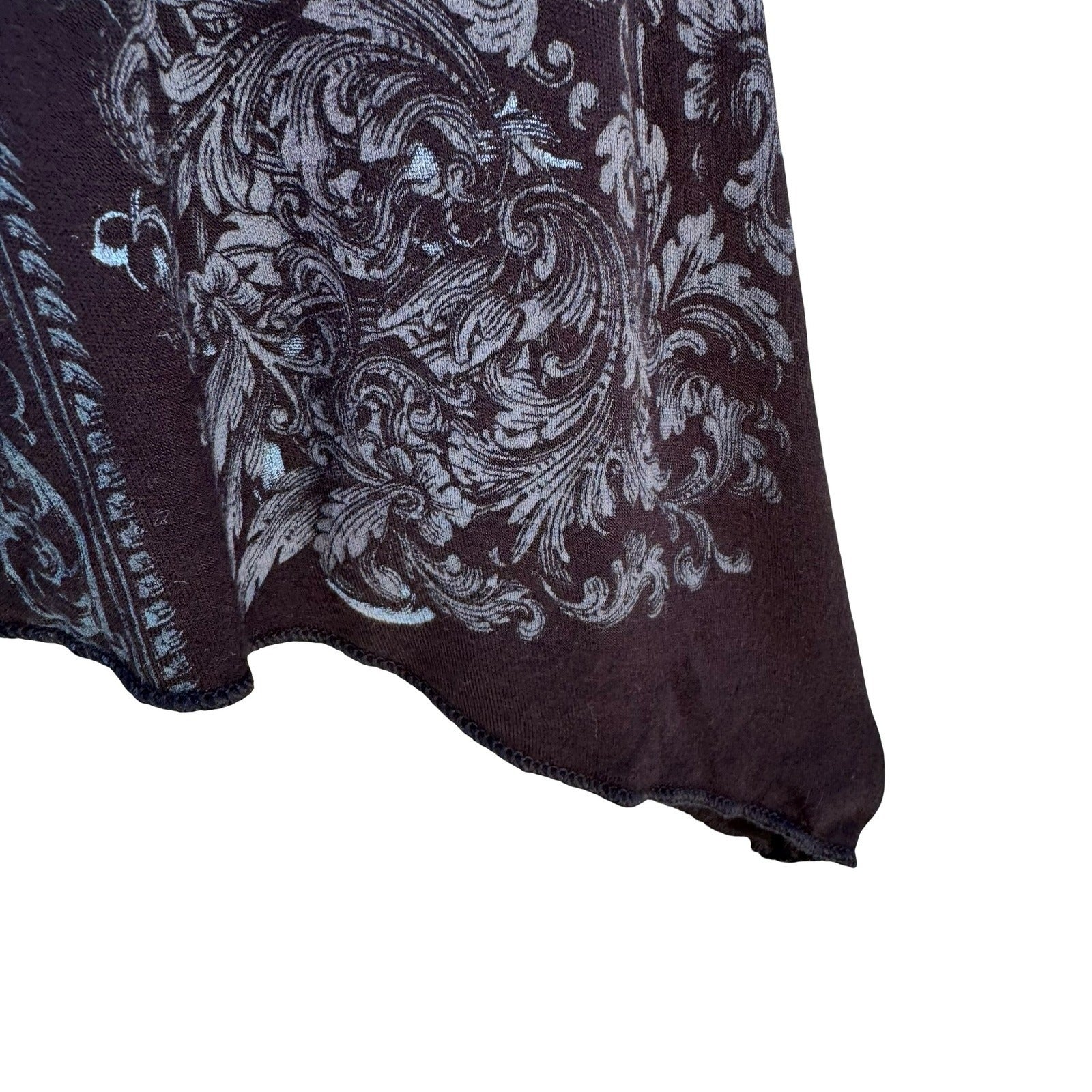 Skinny Minnie Whimsigoth Boho Baroque Print Keyhole Bar Tunic Top Black Womens M