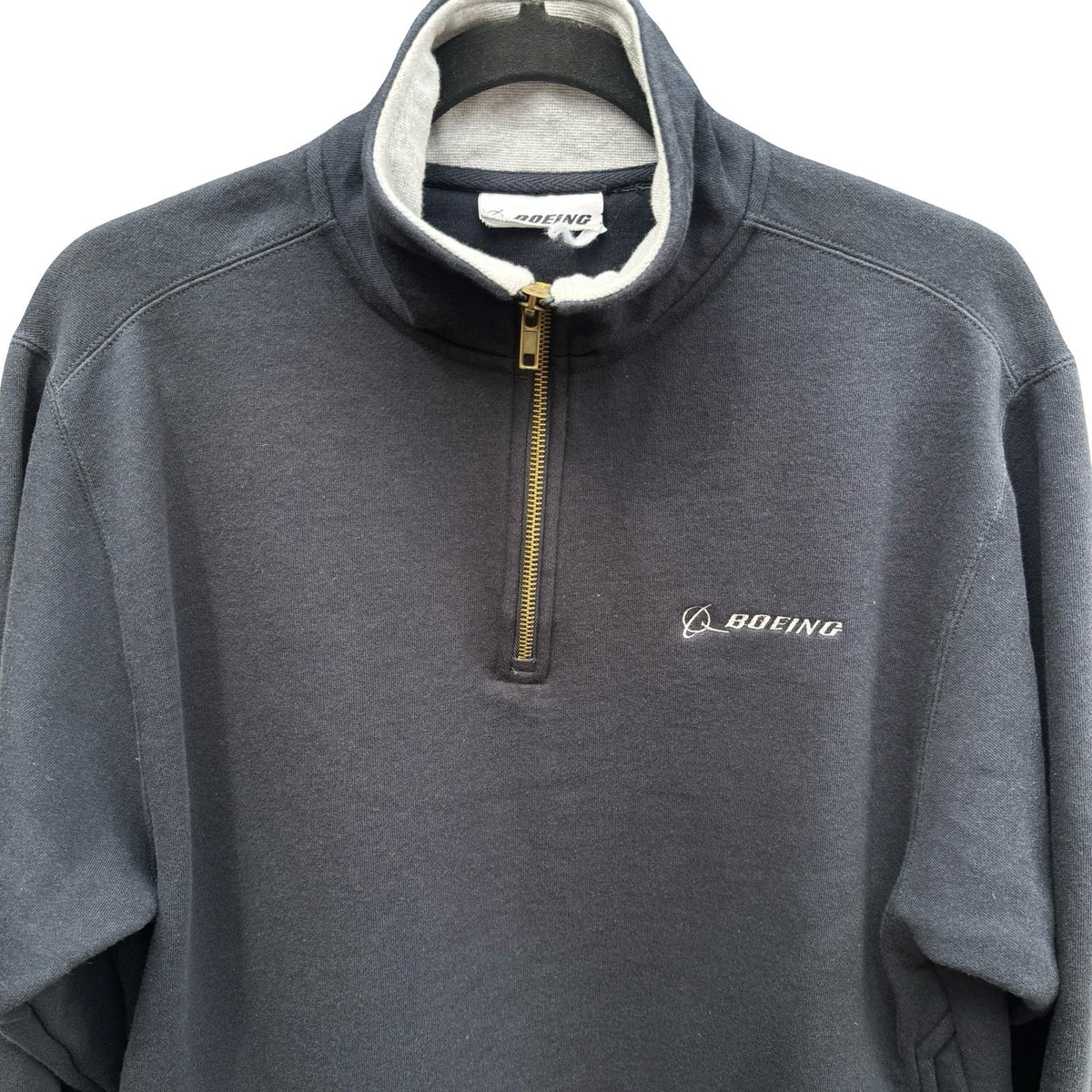 Boeing Vintage Aviation Quarter Zip Pullover Sweatshirt Embroidered Logo Mens L