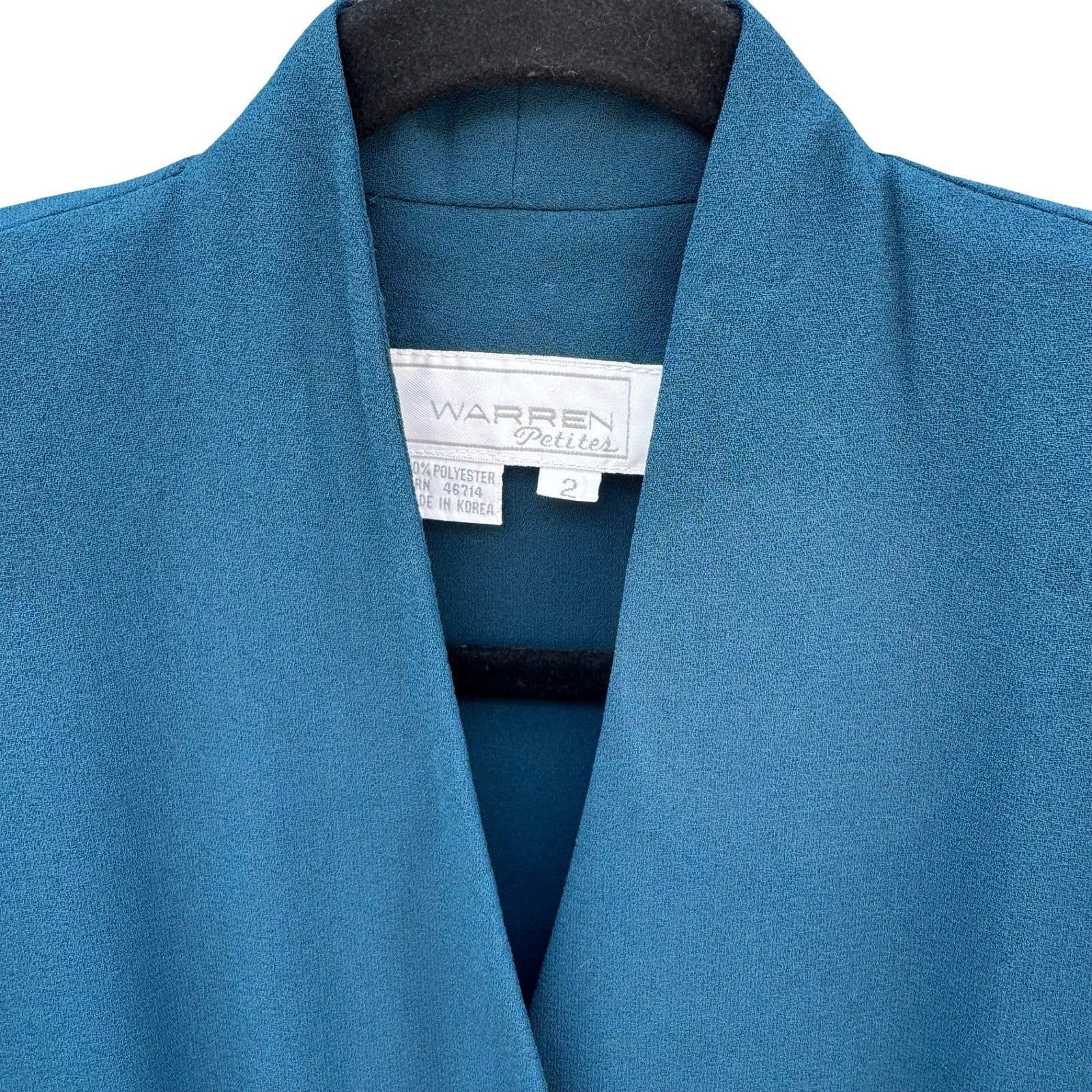 Warren Petites Vintage Teal Blue Button Front Pleated Long Sleeve Dress Size 2