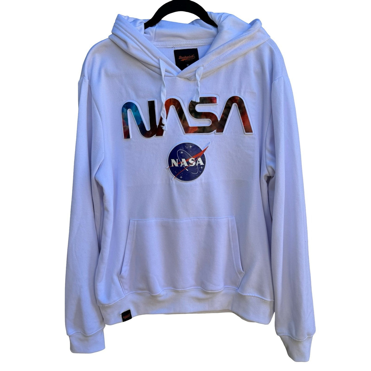 Bushwick Supply NASA Galaxy Puff Print Graphic Hoodie Streetwear White Mens M
