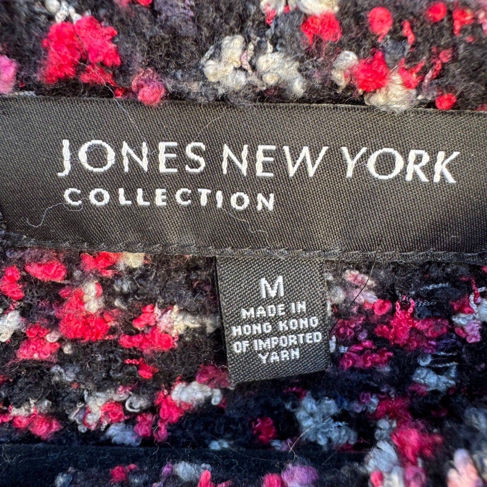 Jones New York Collection Pink Black Marled Boucle Button Front Cardigan Size M